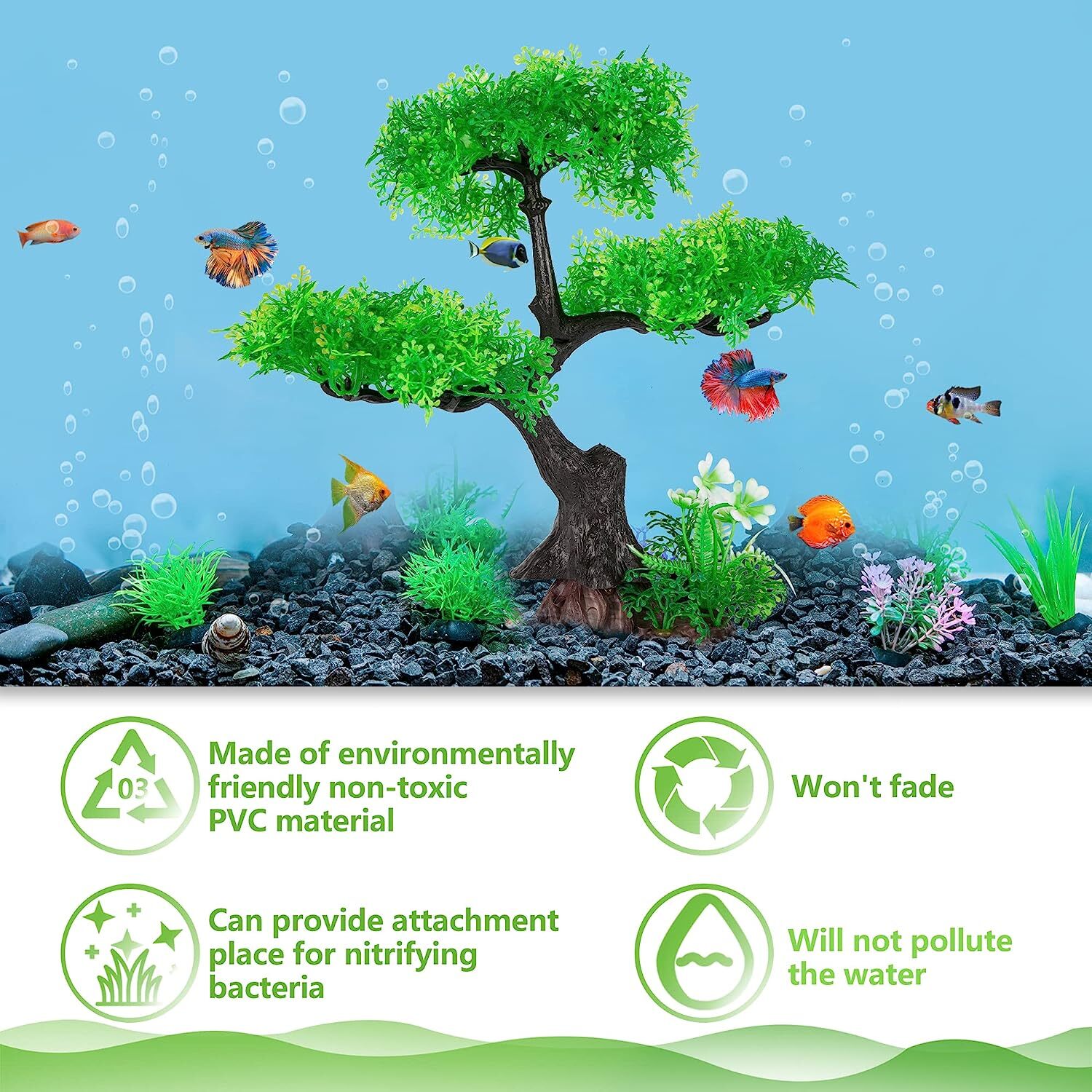 Aquarium Artificial Plants Cherry Blossom Tree & Grass Fish Tank Decor Set Kit