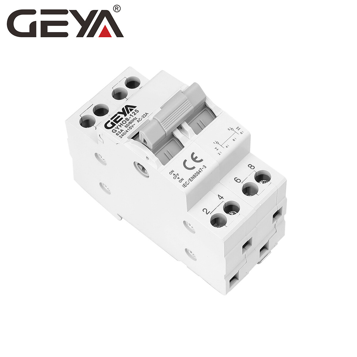 GEYA Manual Changeover Transfer Isolating Switch 2Pole 63A Dual Power Solar/Grid
