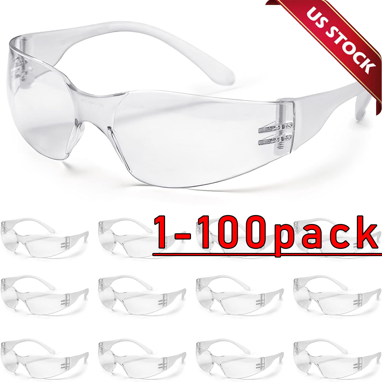 1-100 PAIR PACK Protective Safety Glasses Clear Lens Work UV ANSI Z87 Lot of 12