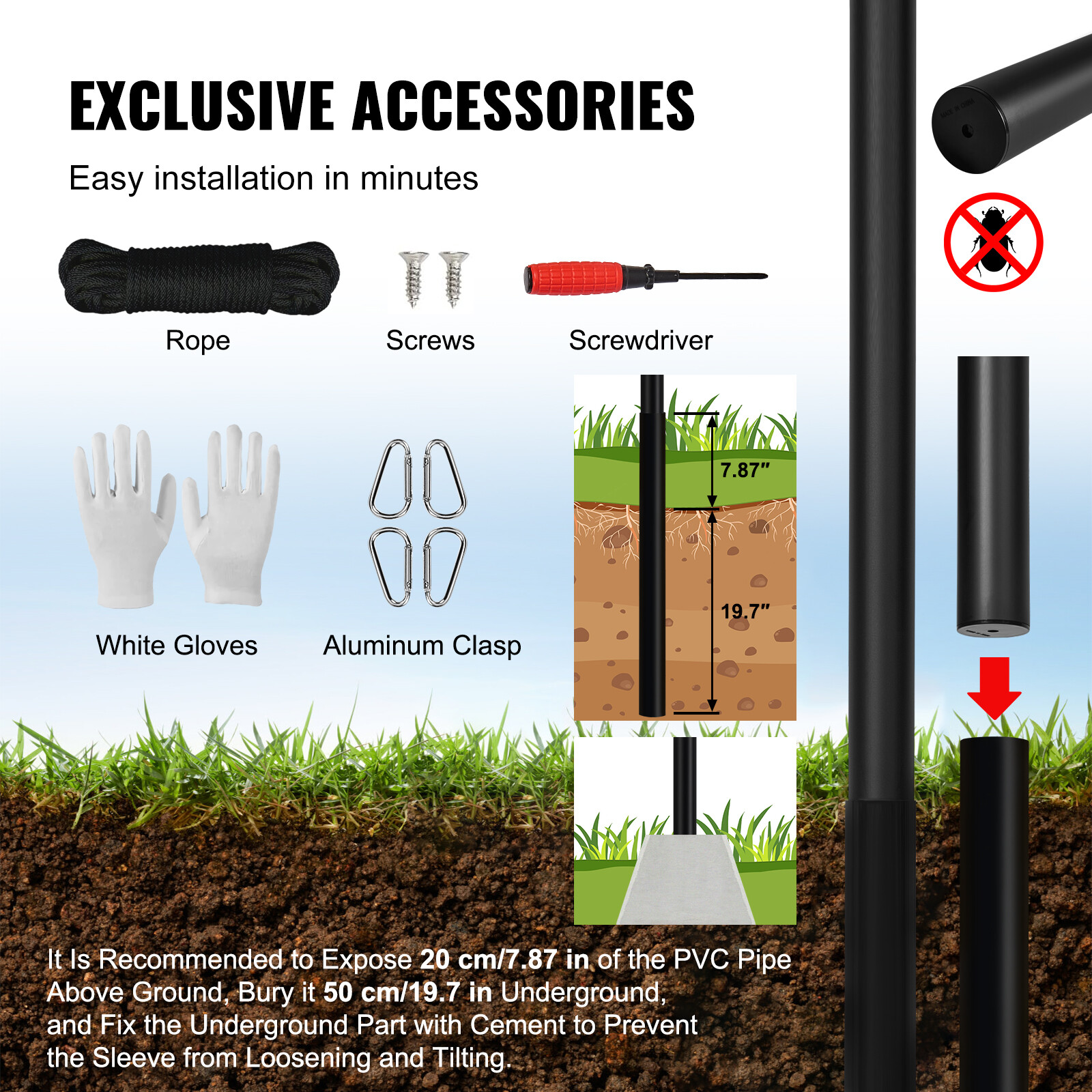 VEVOR 30FT Detachable Flagpole Kit Heavy Duty Aluminum Flag Pole American Black