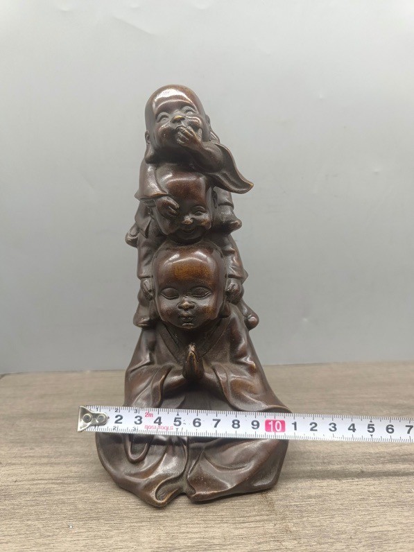 7.6" Antique Old Chinese Buddhism Bronze Temple Monk Buddhist Monk Buddha Statue
