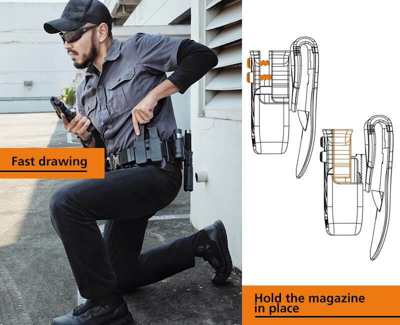 Universal OWB Double Magazine Pouch/Case/Holder w/ Paddle for 9mm/40/45 Mags