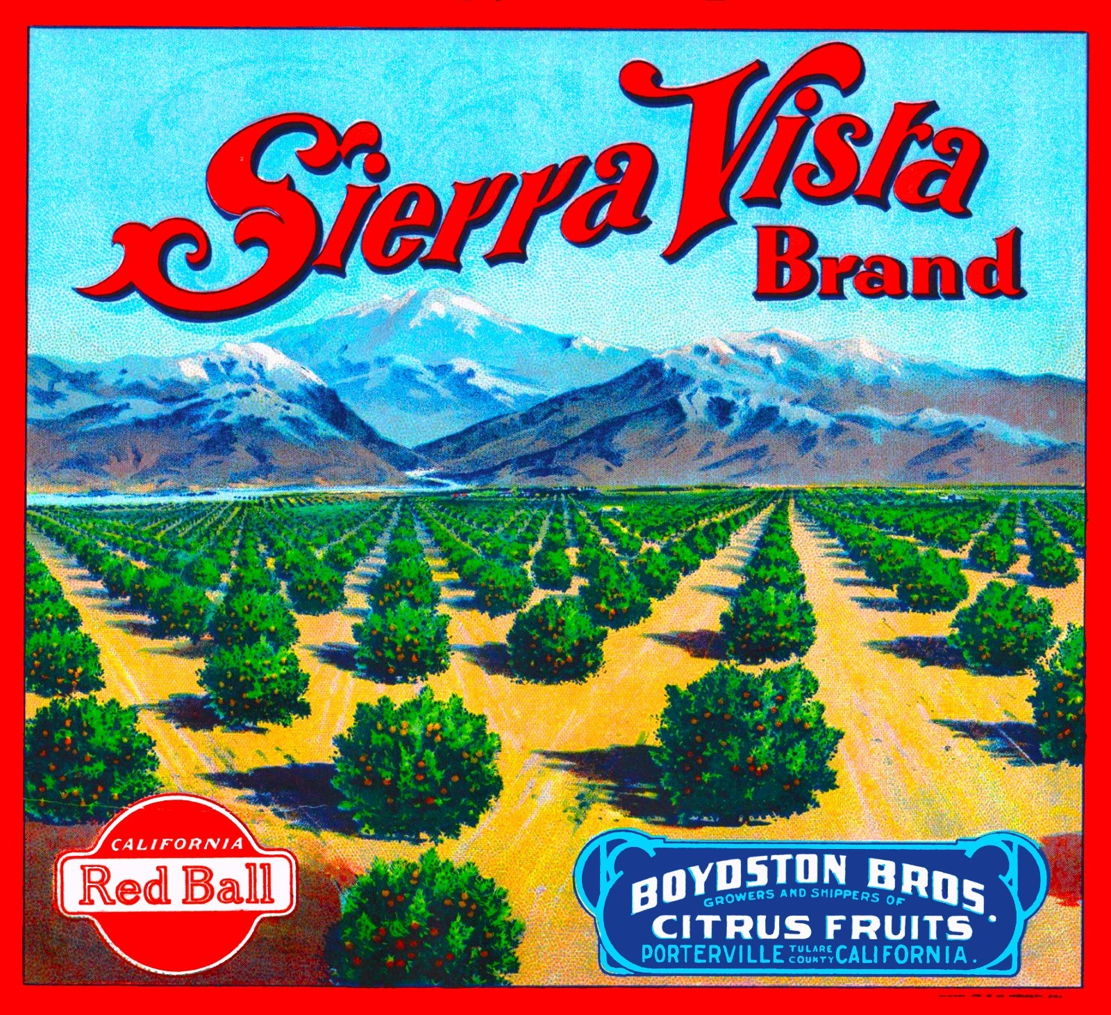 Porterville California Sierra Vista Orange Citrus Fruit Crate Label Art Print