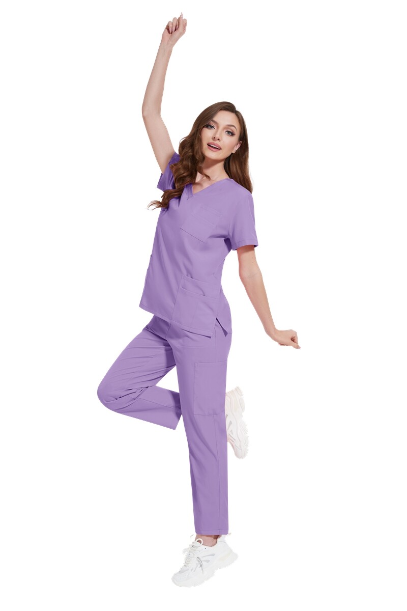 New Nurse Uniform Women Men Scrub Set V-Neck Top Straight Cargo Pants Summer