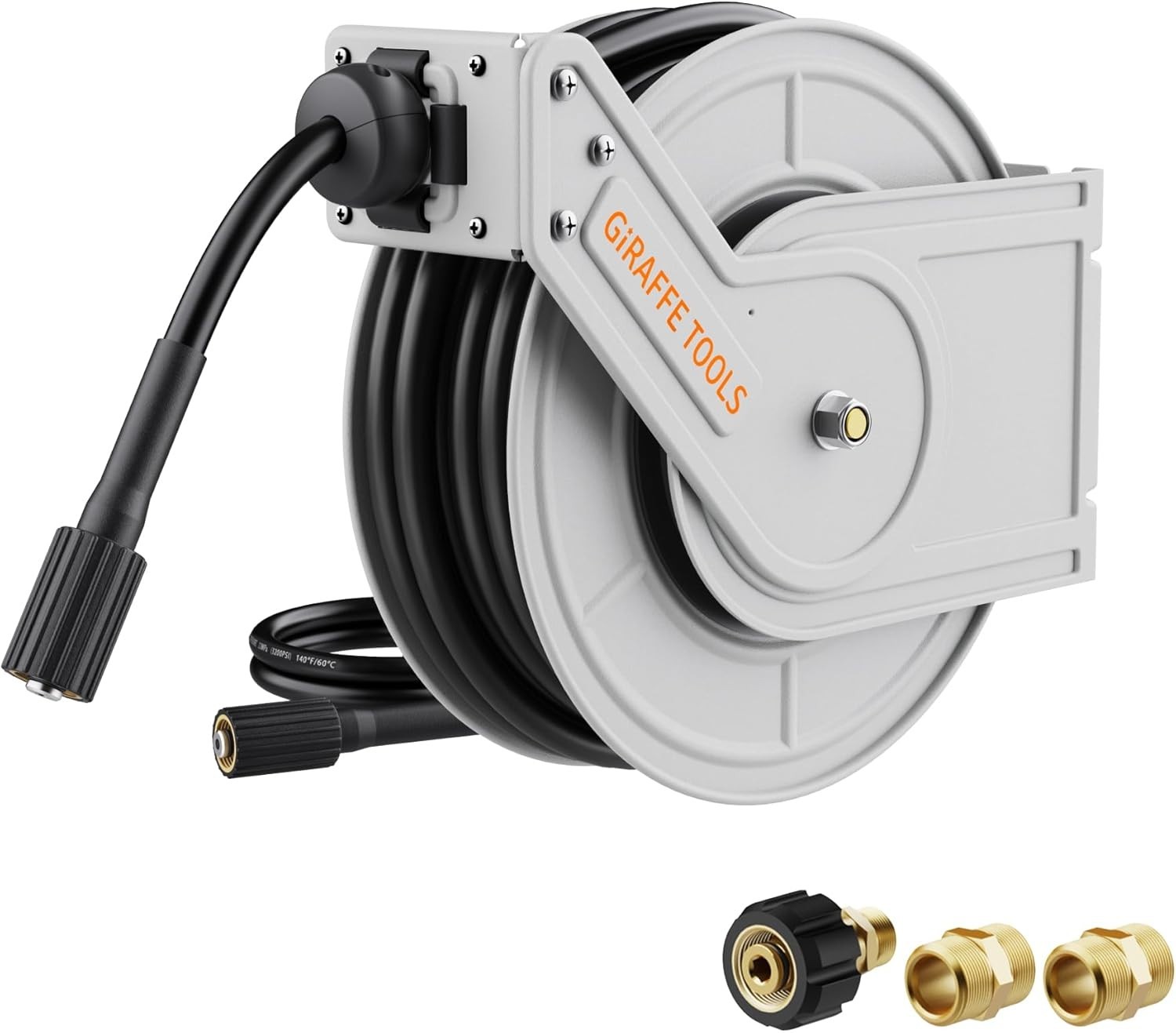 Giraffe Tools Retractable Power Pressure Washer Hose Reel Wall Mount 60/65FT
