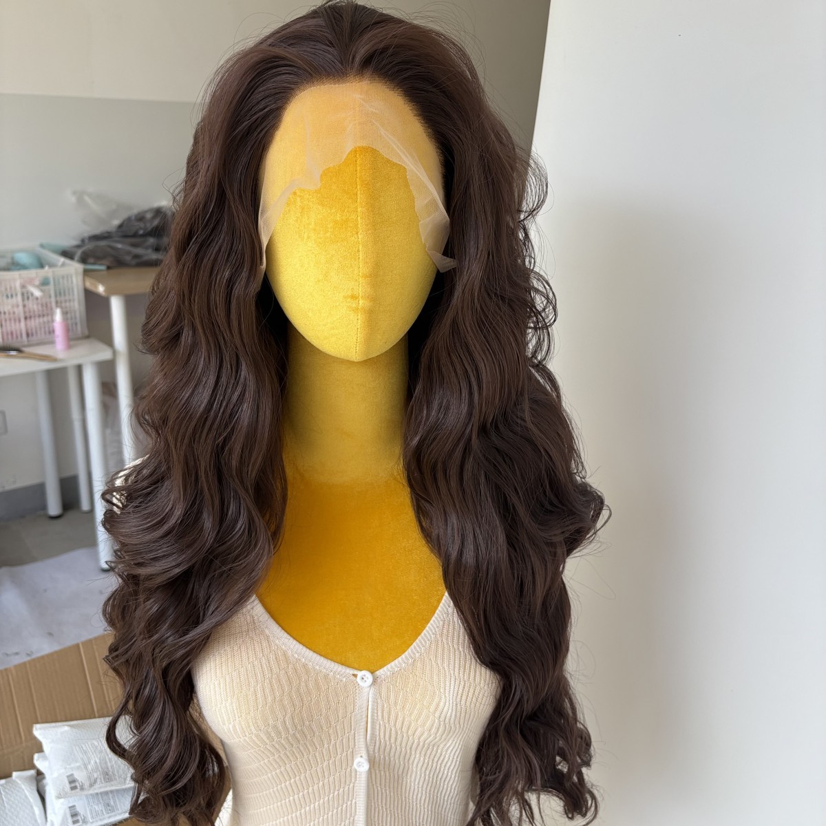 Lace Front Wig Natural Dark brown Heat Resistant Synthetic Hair Long Wavy