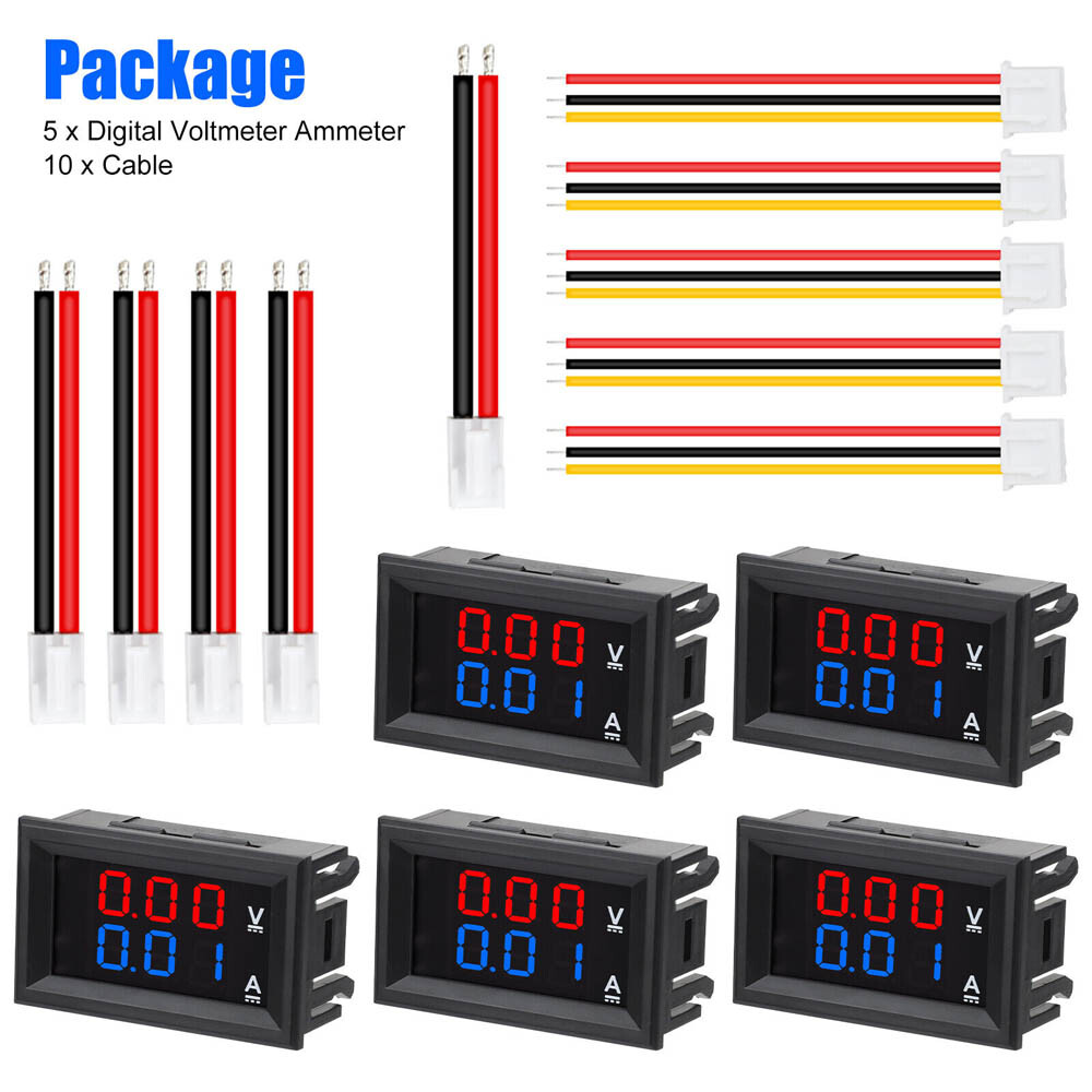 5pcs LED Digital Voltmeter Ammeter Dual Volt Amp Meter Voltage Gauge DC 100V 10A