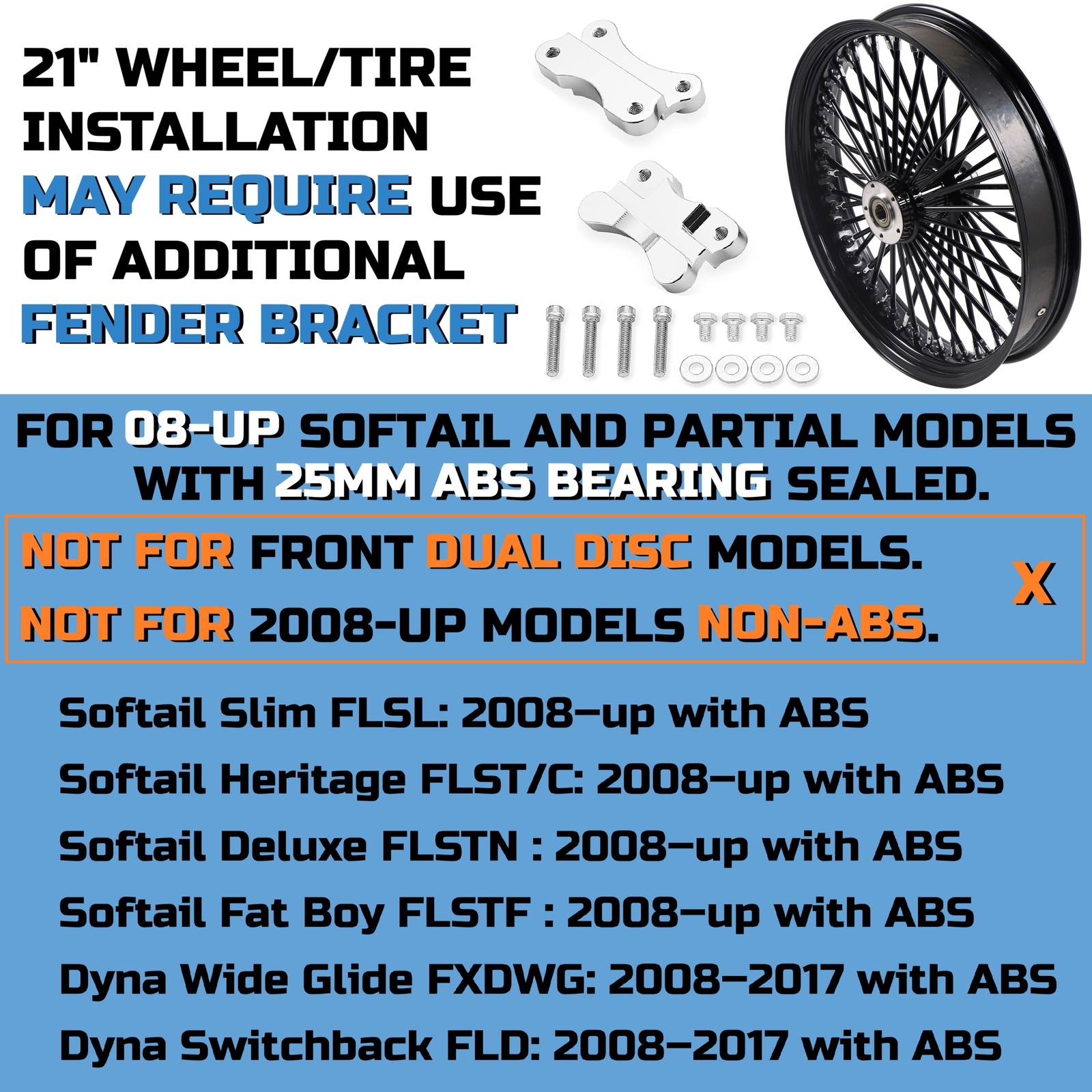 21'' Single Disc Front Wheel for 2008-UP Touring & Softail Models, Black