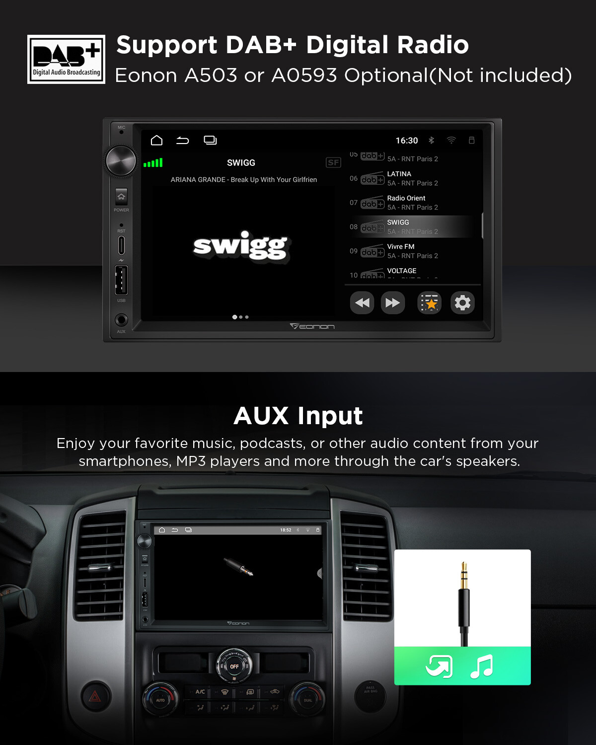 Eonon UA13 Android 13 Double 2Din 7" IPS Car Stereo Radio GPS CarPlay Audio WiFi