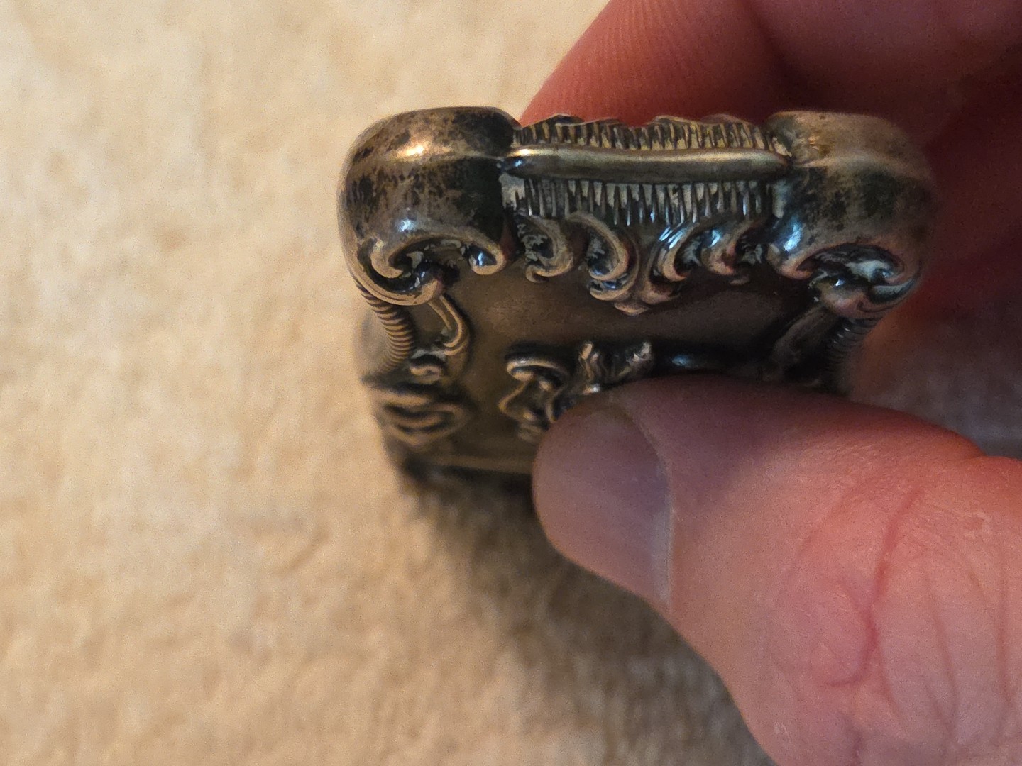 Art Nouveau sterling silver ornate MATCH SAFE VESTA CASE Lion/Gargoyle Head