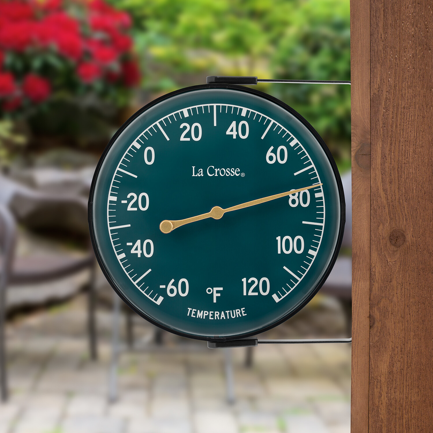 104-1512F La Crosse 5.5" Indoor/Outdoor Dial Thermometer with Bracket Dark Green