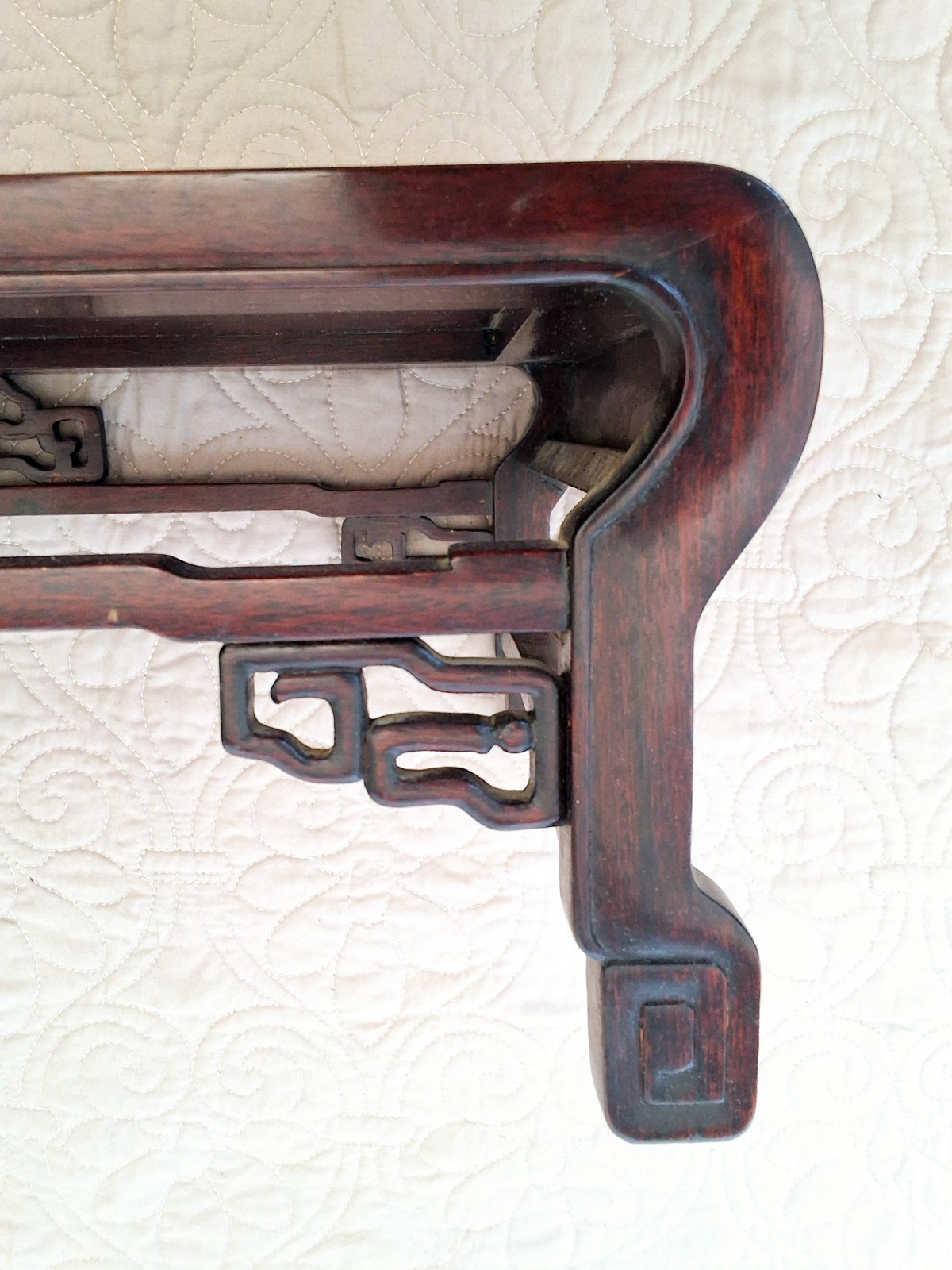 Pair MCM Oriental Asian Mahogany Brown Rectangular Shrine Table Set Bonsai Vtg