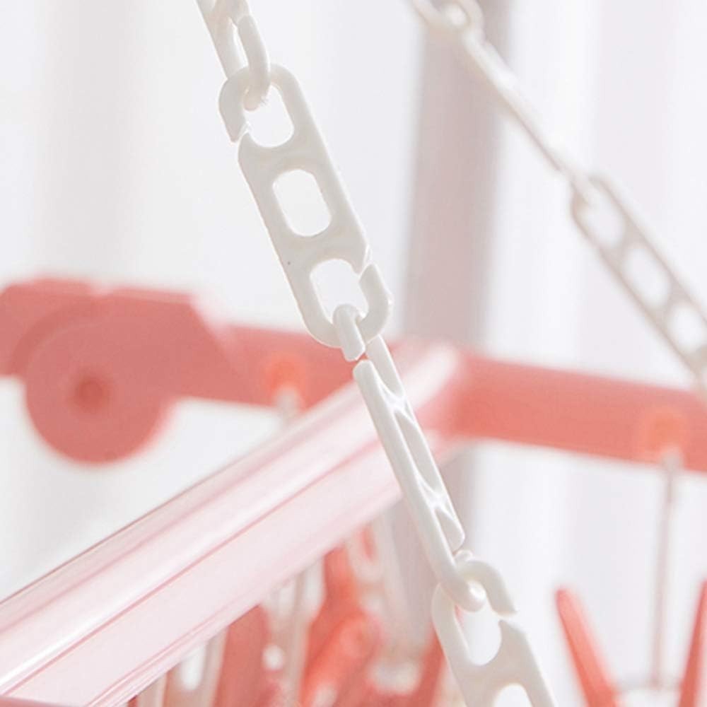 32-Clip Light Pink Clothes Drying Rack - Adjustable Hooks & Collapsible Design