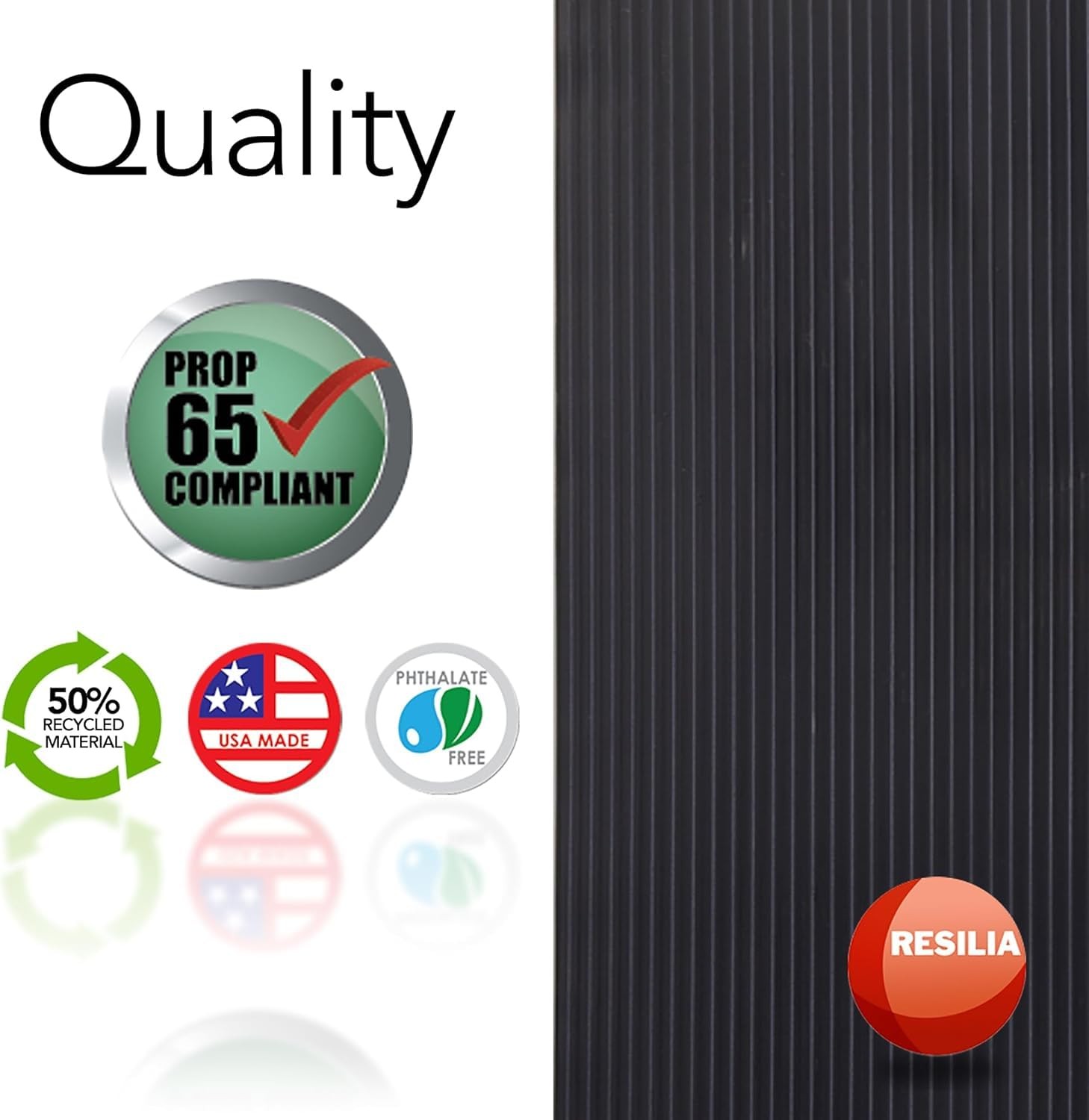 RESILIA Black Plastic Floor Runner - Embossed Wide Rib Waterproof Vinyl Heavy