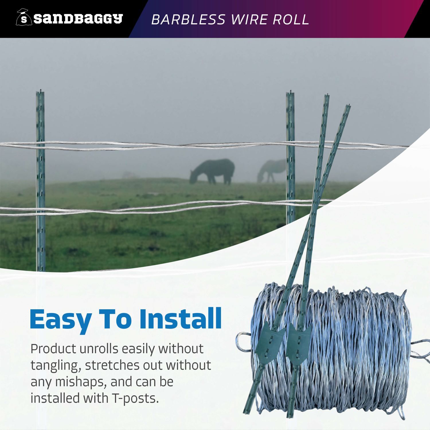 Sandbaggy Barbless Wire Roll - Twisted - 12.5 Ga Galvanized Steel [Will Call]
