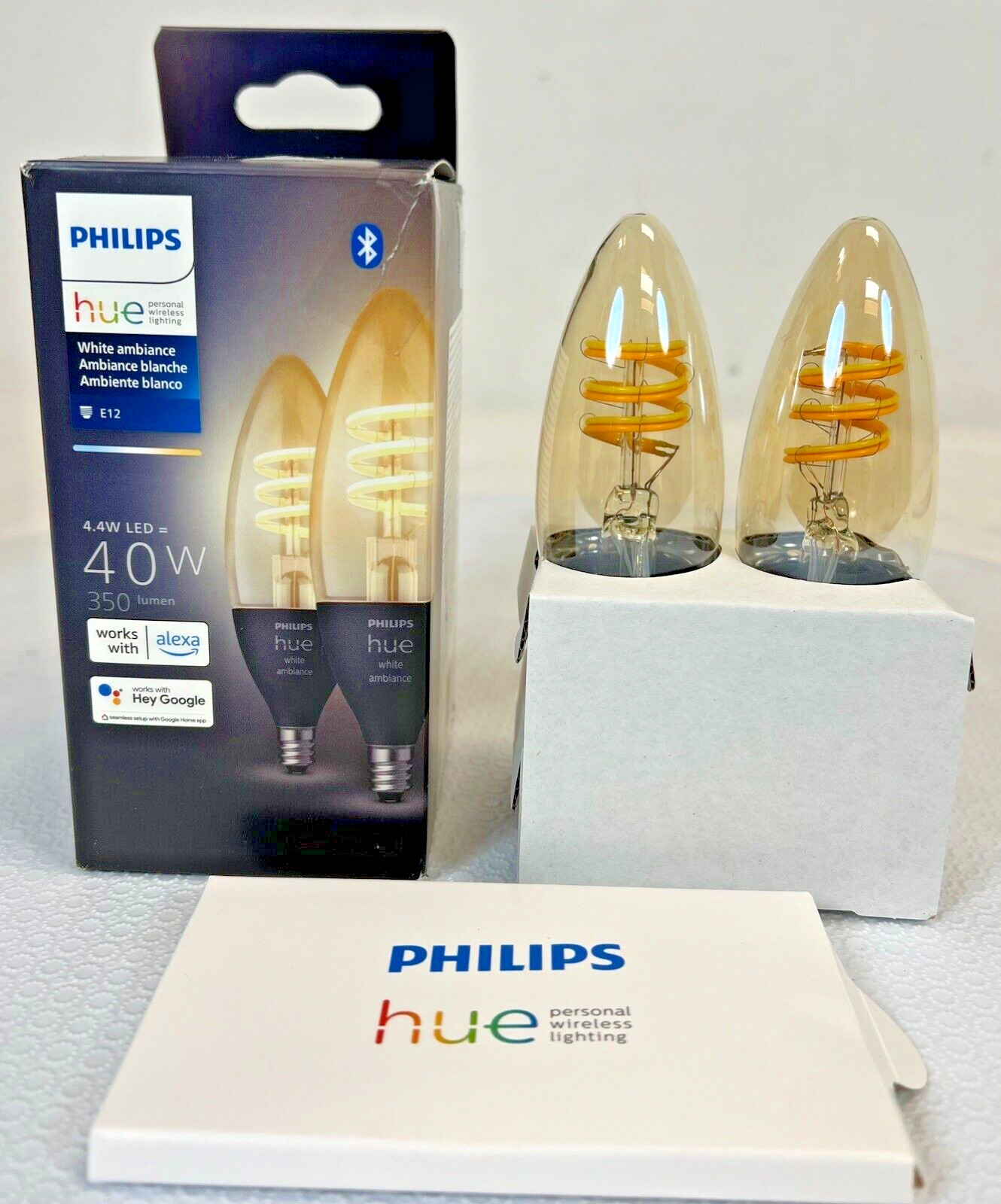 Philips Hue 40W White Ambiance Filament LED Smart Candle-Shaped Bulb - Pack of 2