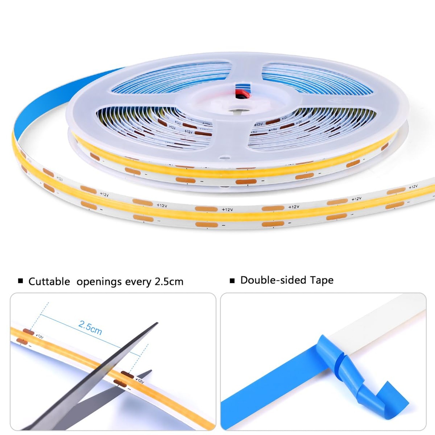 AIMENGTE Cabinet Light 12V 6-in-1 COB LED Strip Light with Dual-Door Sensor S...