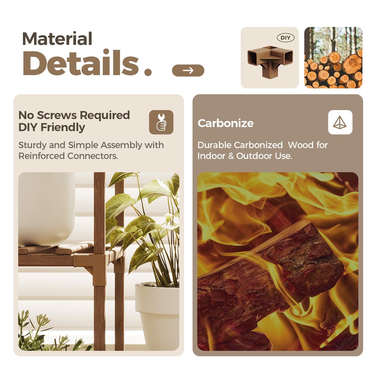 Bamworld Plant Stand Tall Plant Shelf for Multiple Plant Pots Wood Flower Stand