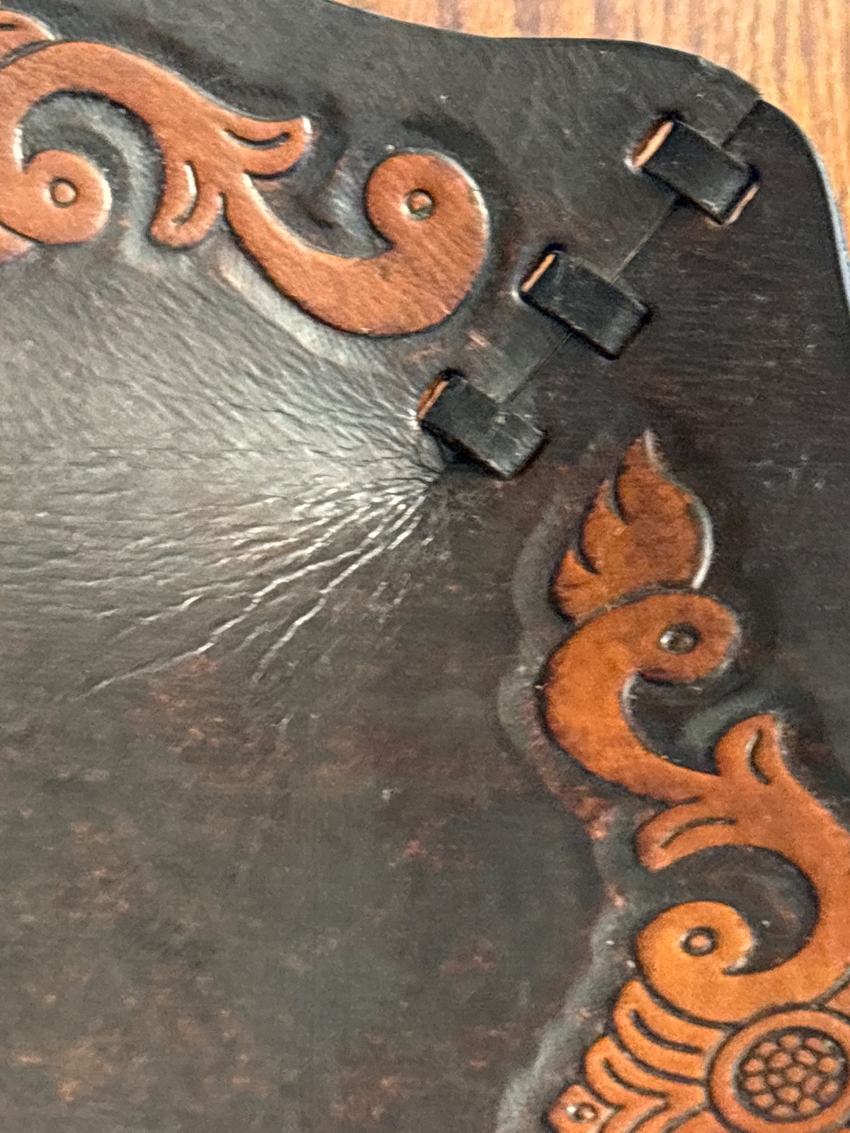 Peru Handcrafted Tooled Leather Bowl Tray Spanish 13.5"x 11.75 Free Shipping!