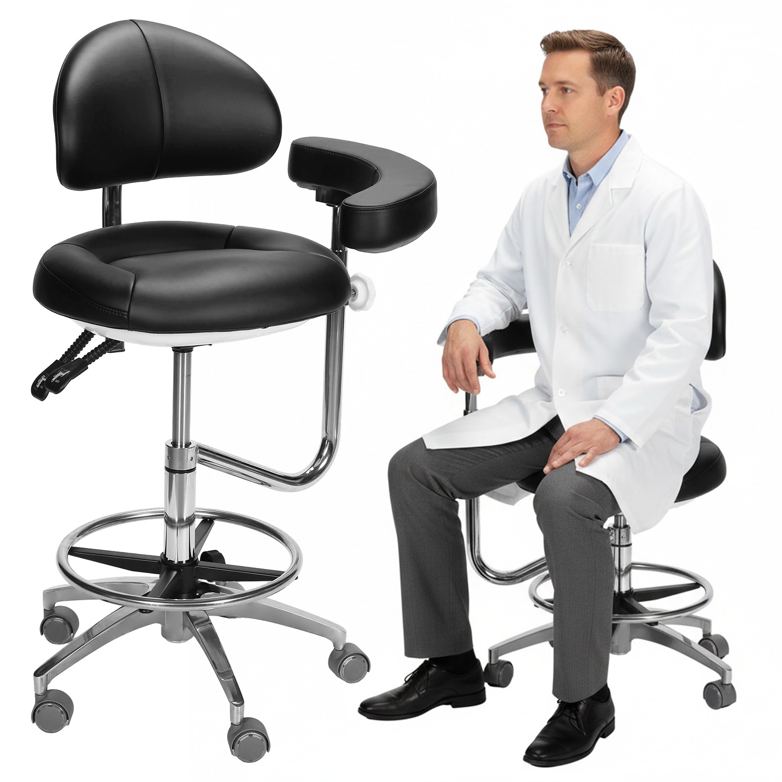 Dental Medical Microscope Stool with Armrest Dentist Surgeon Chair Microsurgical
