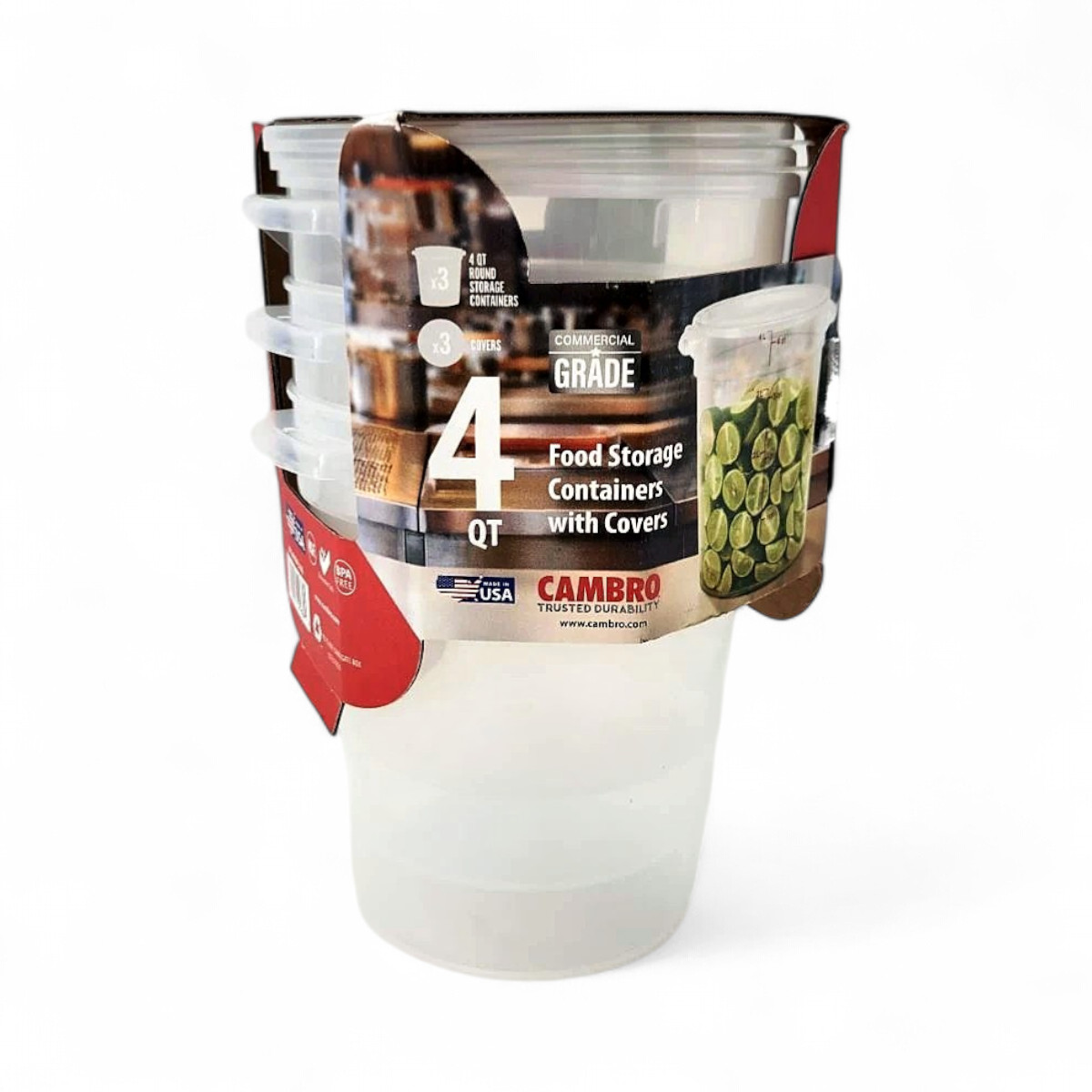 Cambro Round Translucent Food Storage Container with Lids 4 QT - 3 Pack