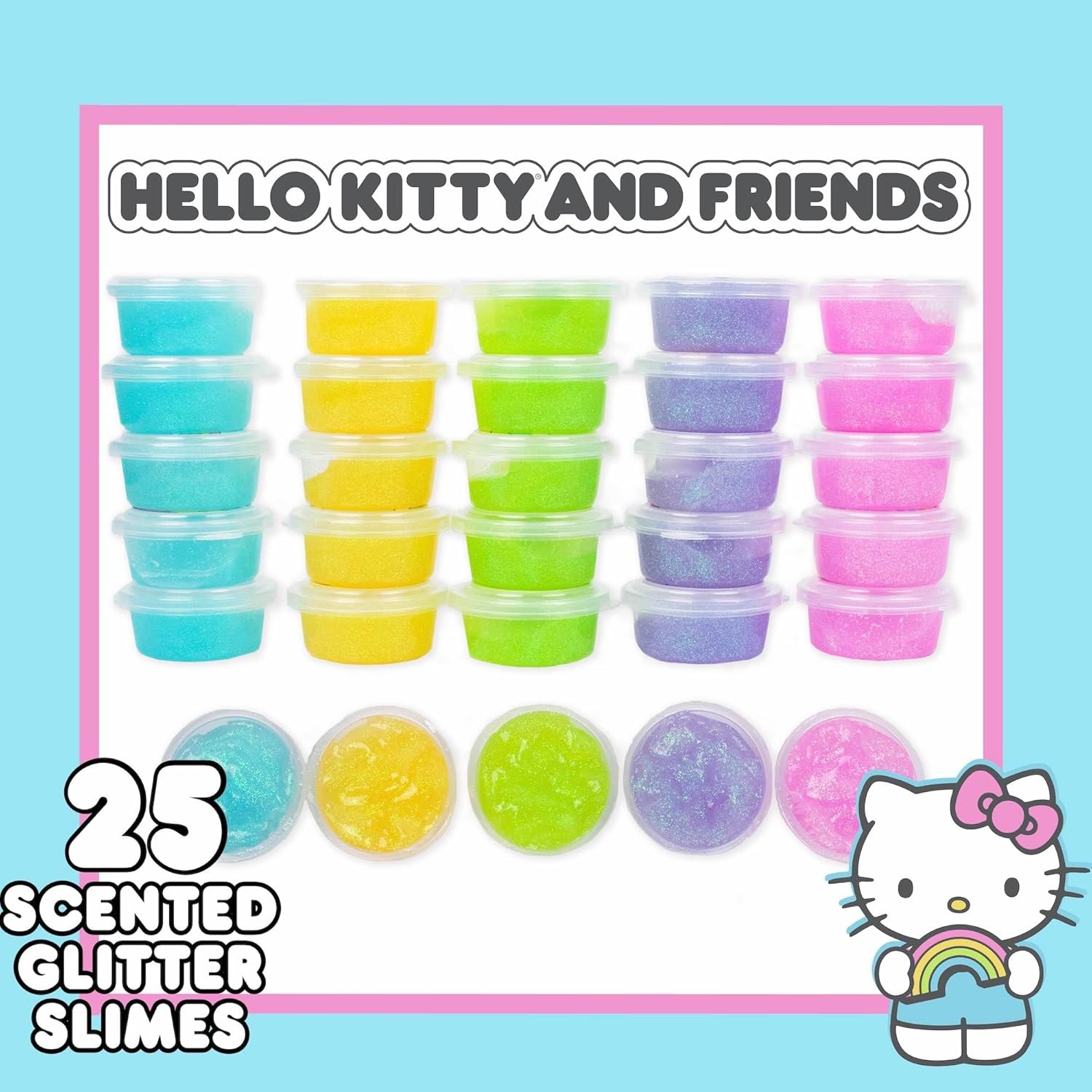 Hello Kitty Ultimate Slime Set, 25-Pack Scented Glitter Slimes, Party Favors for