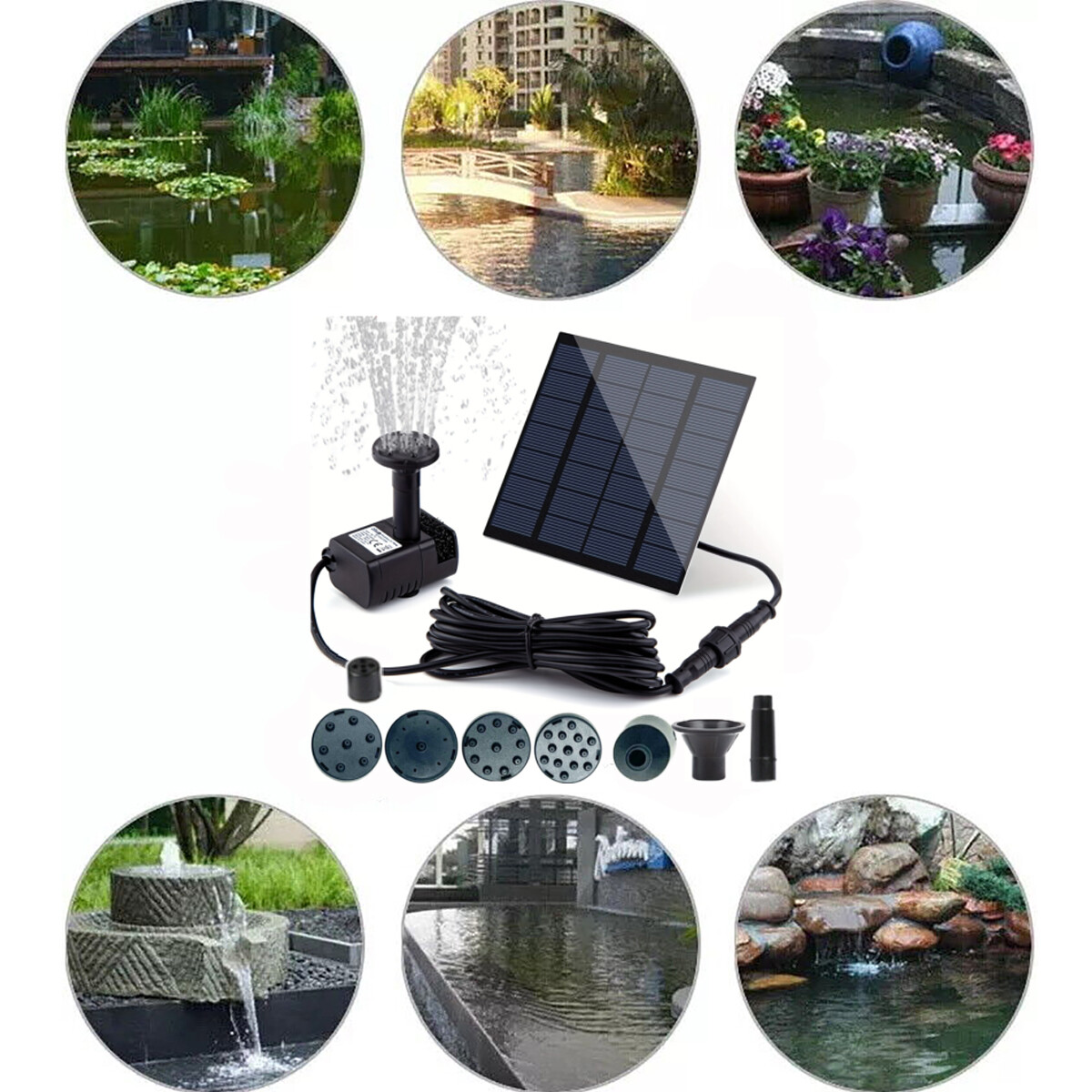 Solar Power Fountain Submersible Floating Water Pump Bird Bath Pond Garden Decor