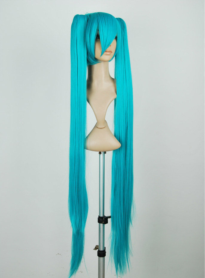40" Vocaloid Hatsune Miku Anime Costume Cosplay Wigs w/2 Ponytails Straight Hair