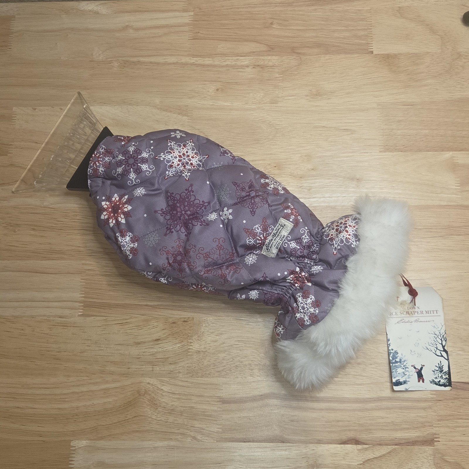 Vintage Eddie Bauer Goose Down Fitted Ice Scraper Mitt (Purple Snowflake Design)