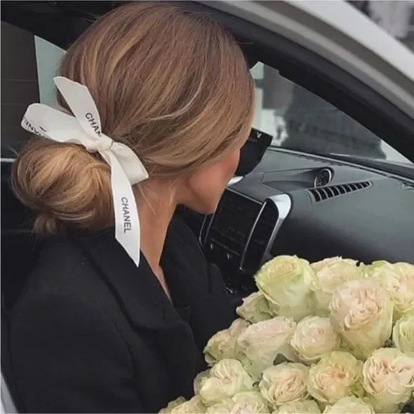 One Yard Of CHANEL Classic White Ribbon w/Black Logo Sold By the Yard