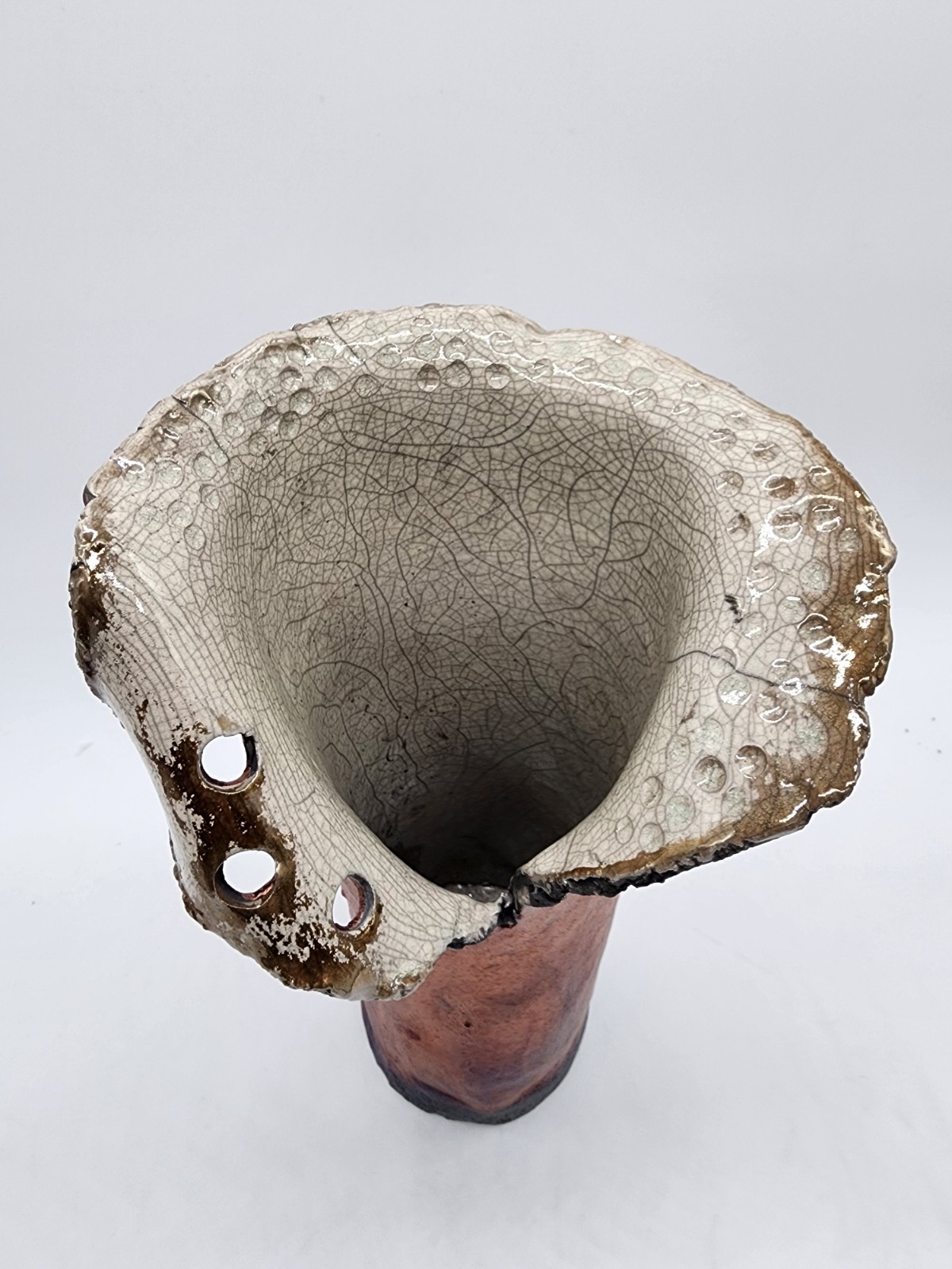 12" Raku Pottery Vase Bronze Crackle Glaze Studio Art Ceramic Sculptural Decor