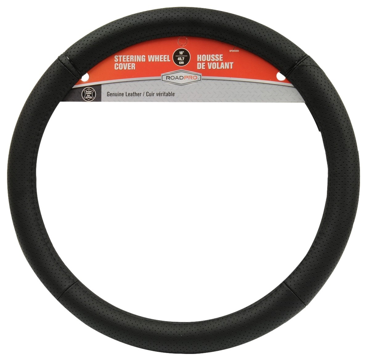 RoadPro RPSW3006 18″ Genuine Leather Steering Wheel Cover – Black Perforated