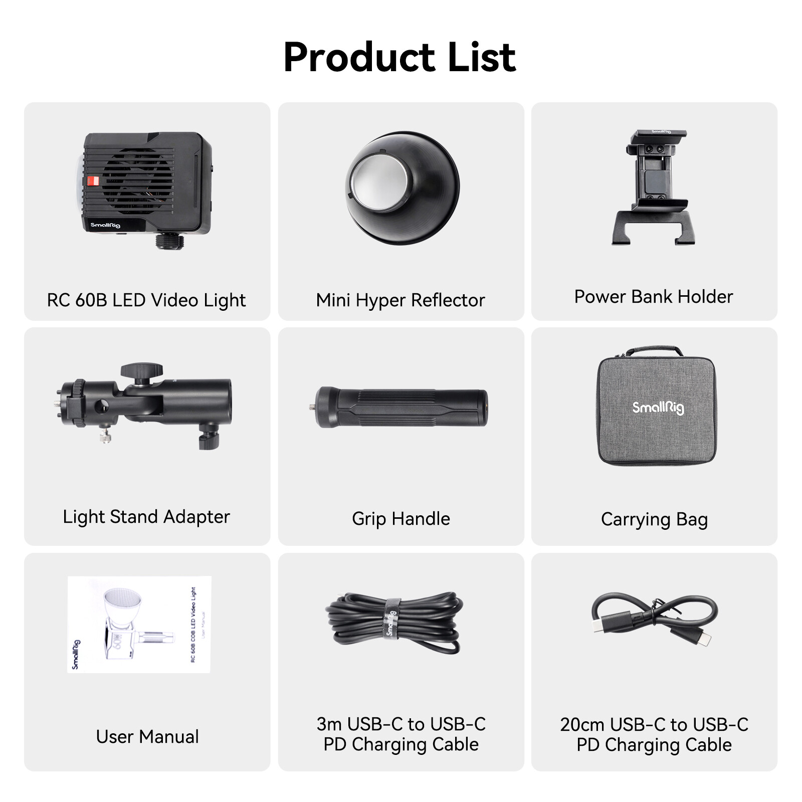 SmallRig RC 60B Bi-Color LED Monolight Video Light+RA-D30 Mini Parabolic Softbox