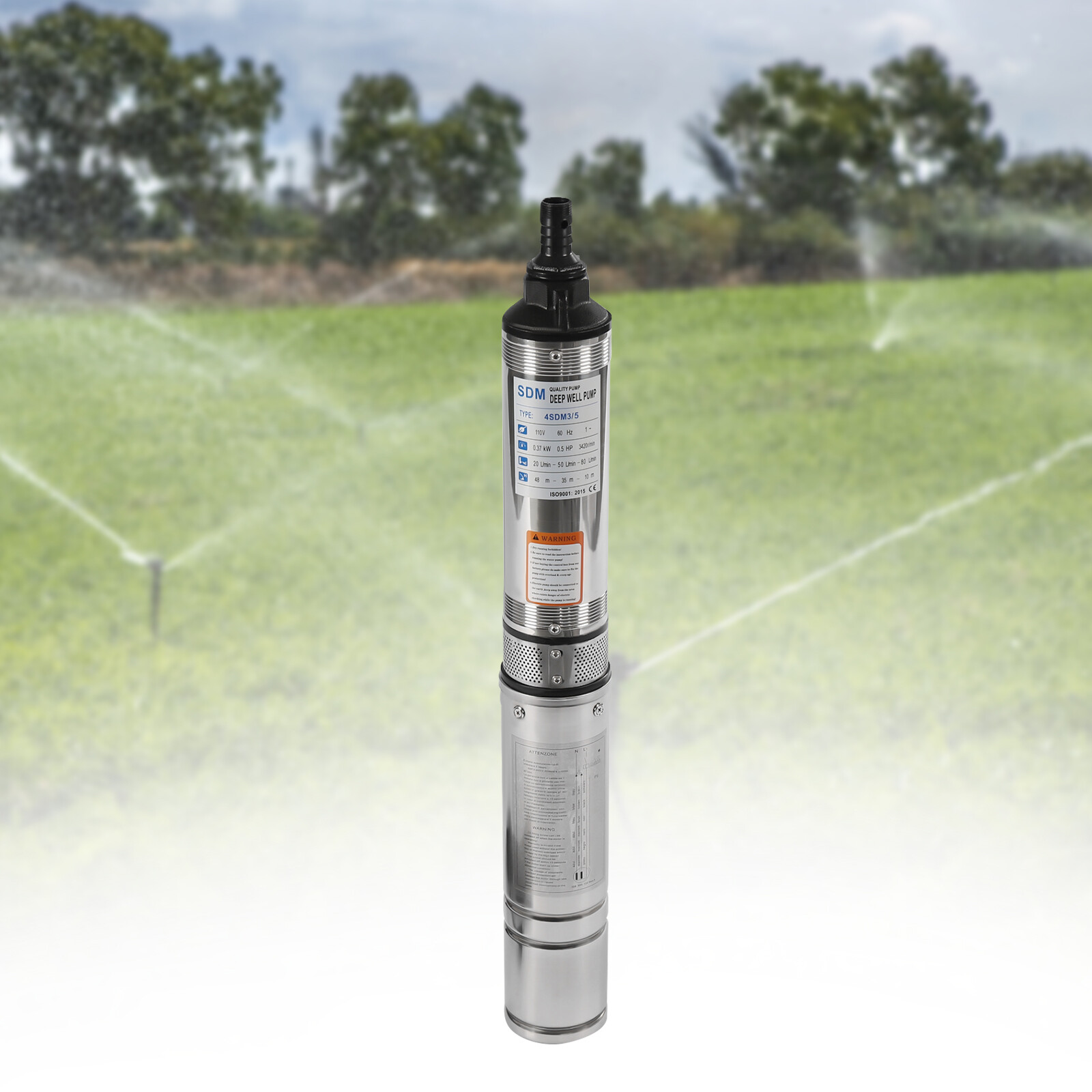 0.5HP 16GPM Submersible Deep Well Groundwater Pump Stainless Steel 3.6m³/h 110V