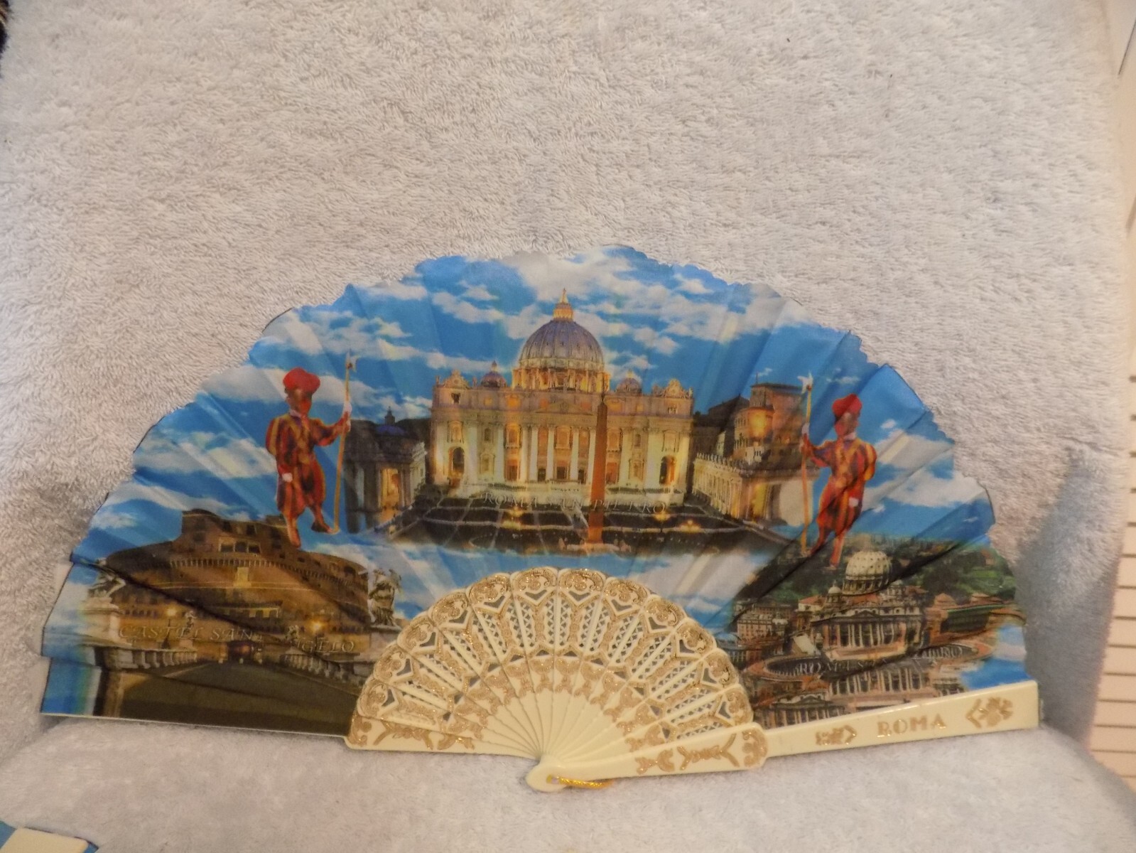 Roma Rome Italia Italy Folding Hand Fan Castle St Angelo, St. Peter's & Basicila