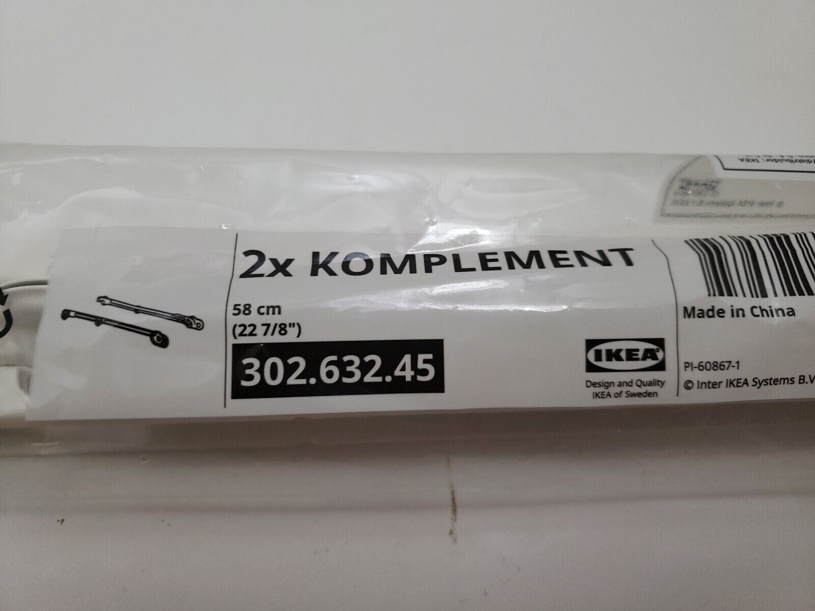 IKEA KOMPLEMENT Pull-out Rail For Baskets White 2 Pack 22 7/8" 302.632.45