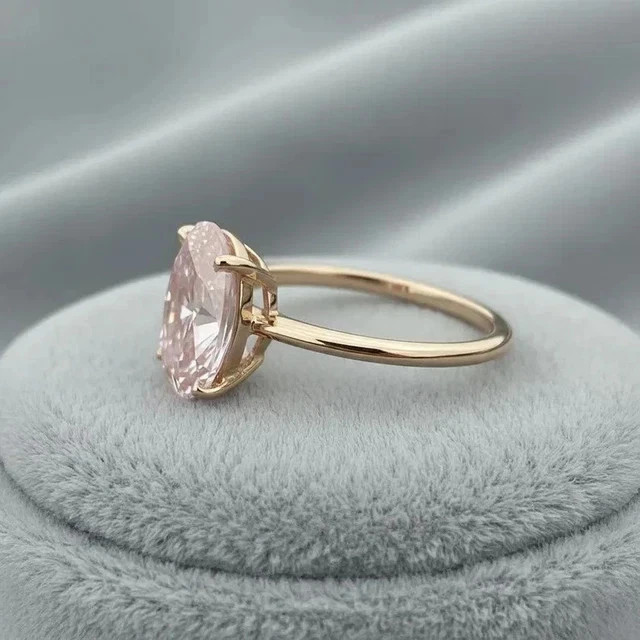 2.00Ct Oval Cut Lab Created Pink Diamond Solitaire Ring 14K Yellow Gold Plated