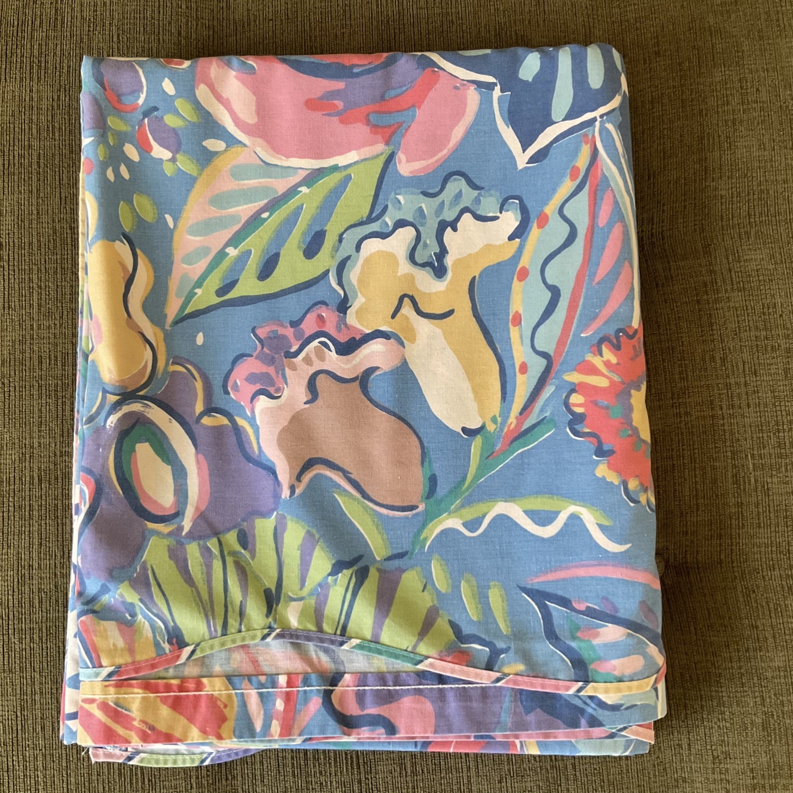 VINTAGE COLLIER CAMPBELL TAMBOURINE ABSTRACT FLORAL 1 queen FLAT SHEET Steven’s