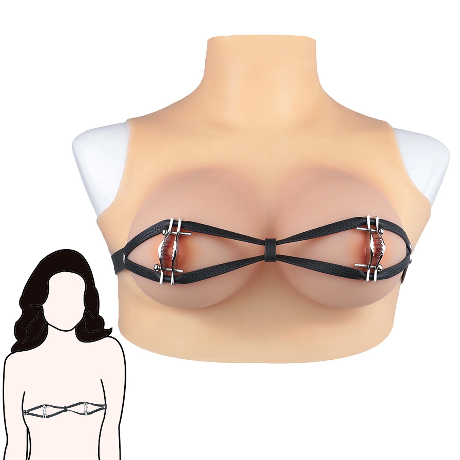 Wearable Leather Bra Adjustable Nipple Clamps SM Bondage Nipple Clips For Women