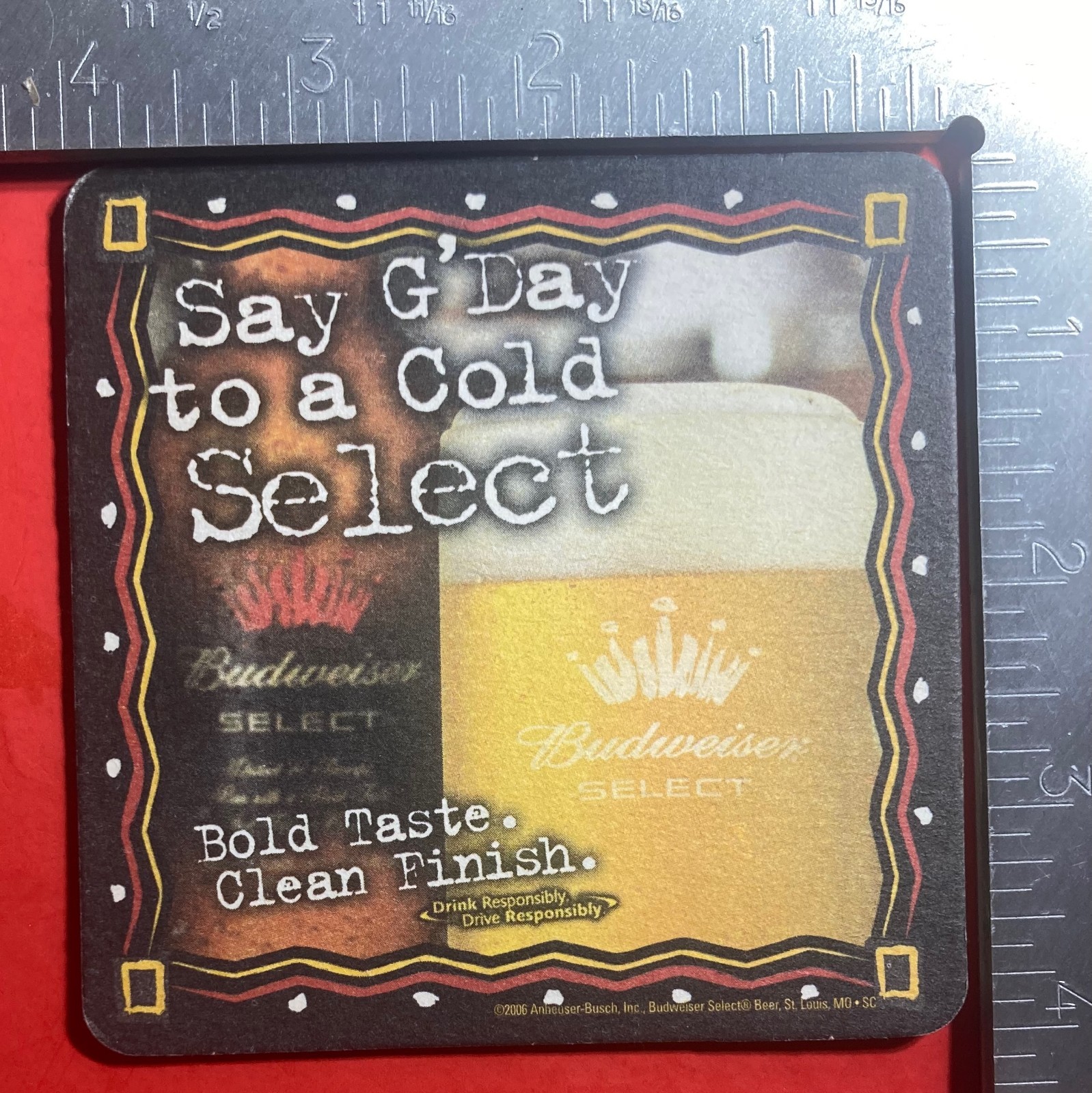 BUDWEISER cold SELECT KOOKABURRA. WINGS 4 INCH SQUARE BEER COASTER #2