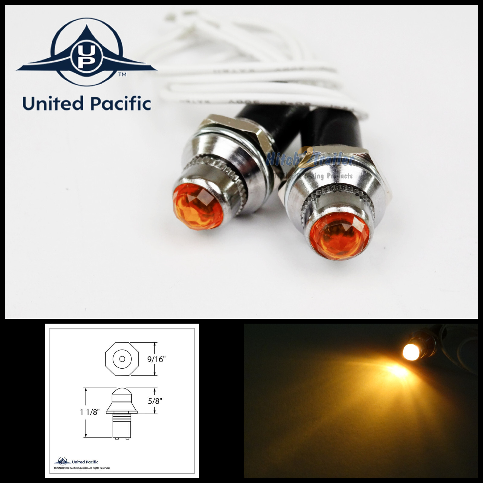 Pair Mini Amber Pilot Dash Indicator Warning Lights 12V Classic Hot Rod Vintage