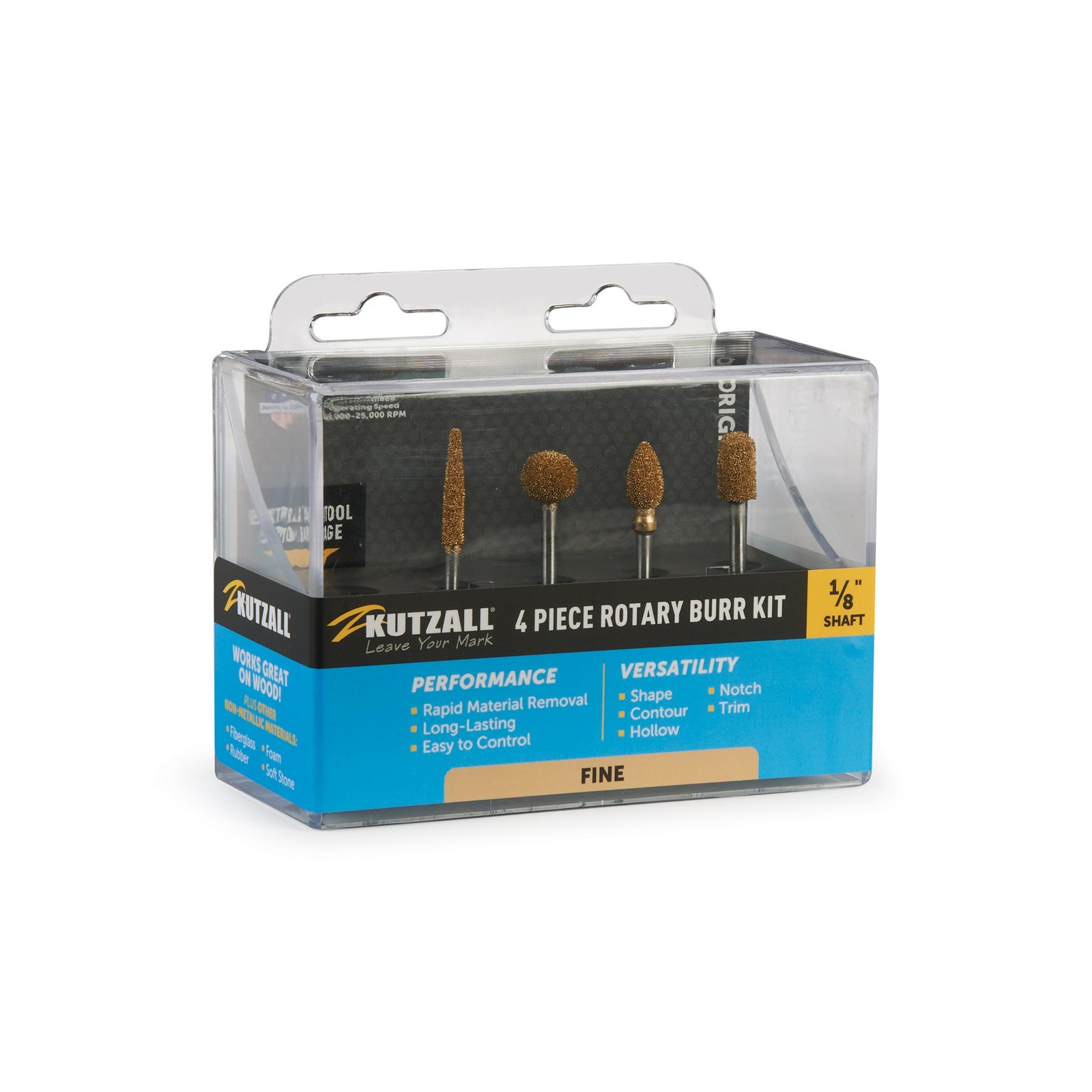 Kutzall Original Rotary Burr Set - 1/8" Shaft - Fine - 4 Piece