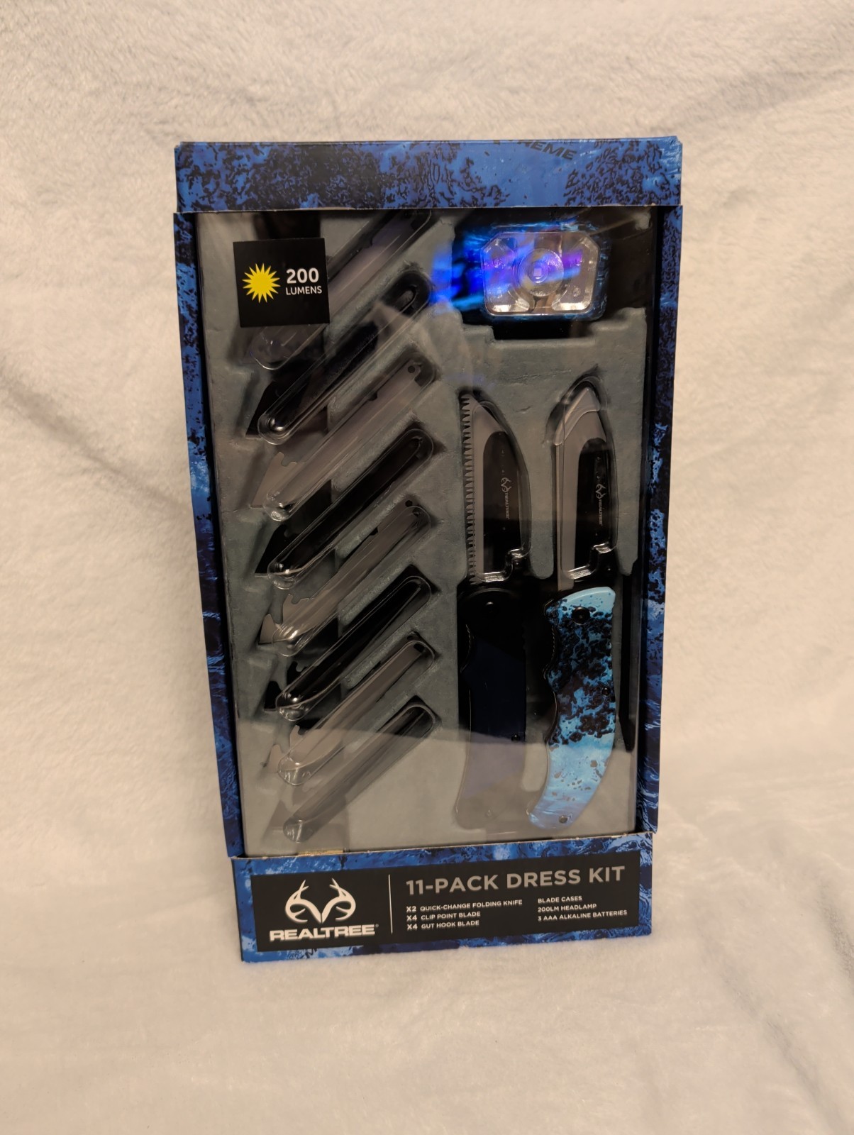 Realtree 11-Piece Game Cleaning & Dressing Kit with Folding Knives and Headlamp