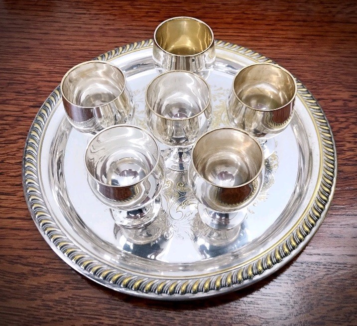Vintage Cordial Silverplate Set With Tray And Glass Cover - Ruby & Sons Jewelers