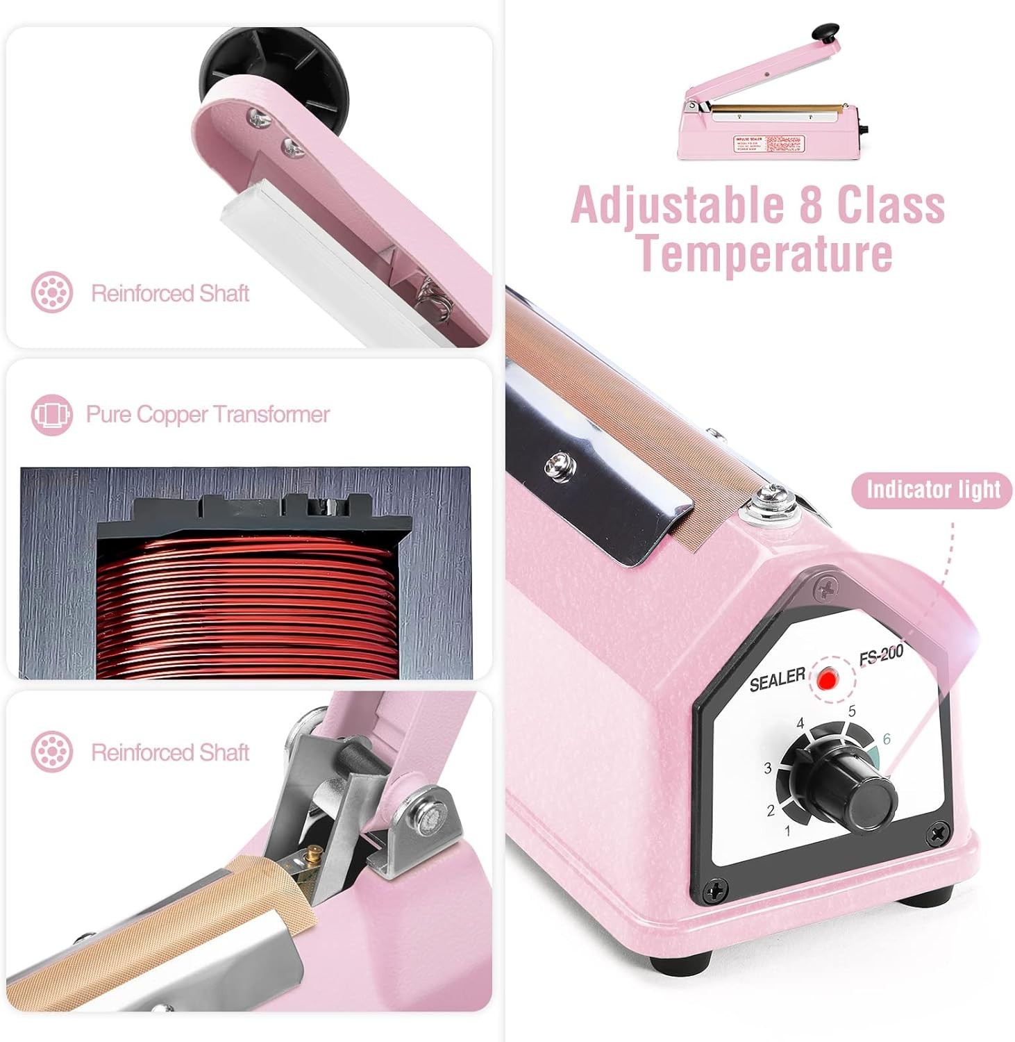 8 Inch Manual Heat Sealer for Plastic Bags with Adjustable Timer Settings