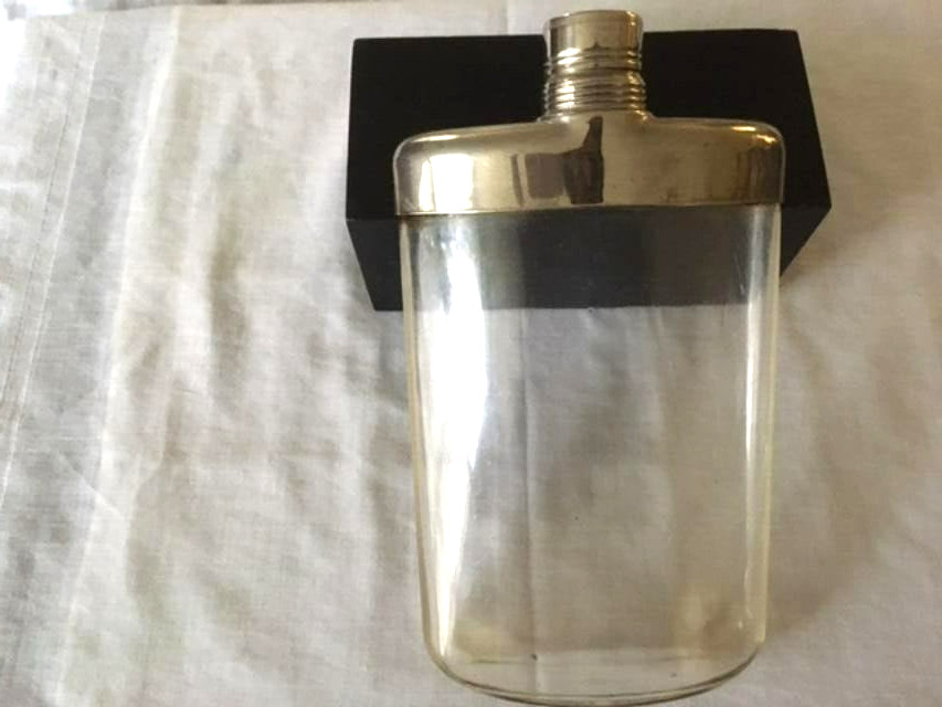 Vintage Flask Plastic Silver Plate Two Cups Silver Gold Tone Camping Hiking