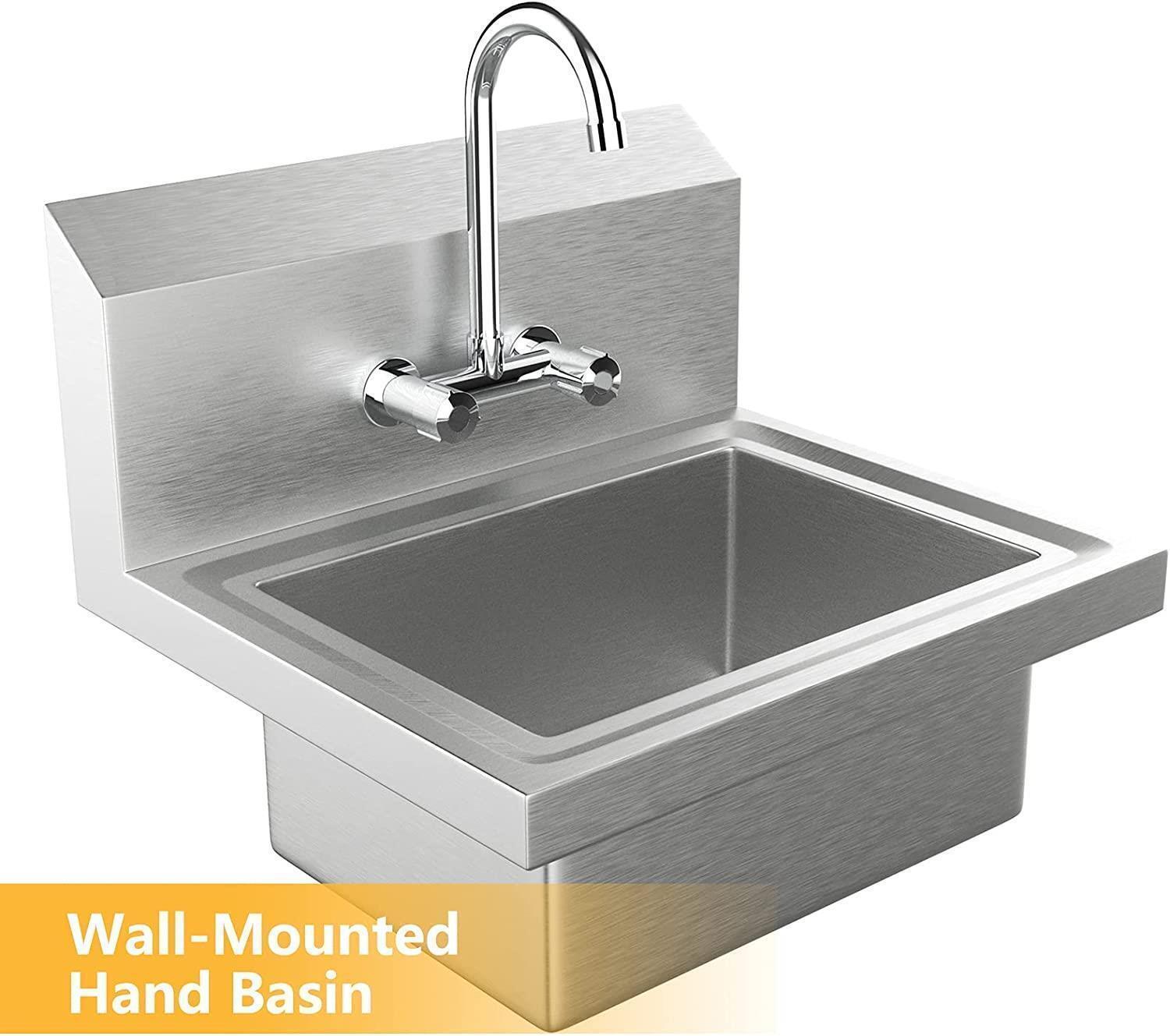 Heavy Duty Commercial Utility Sink Stainless Steel Basin Hand Wash Wall Mount