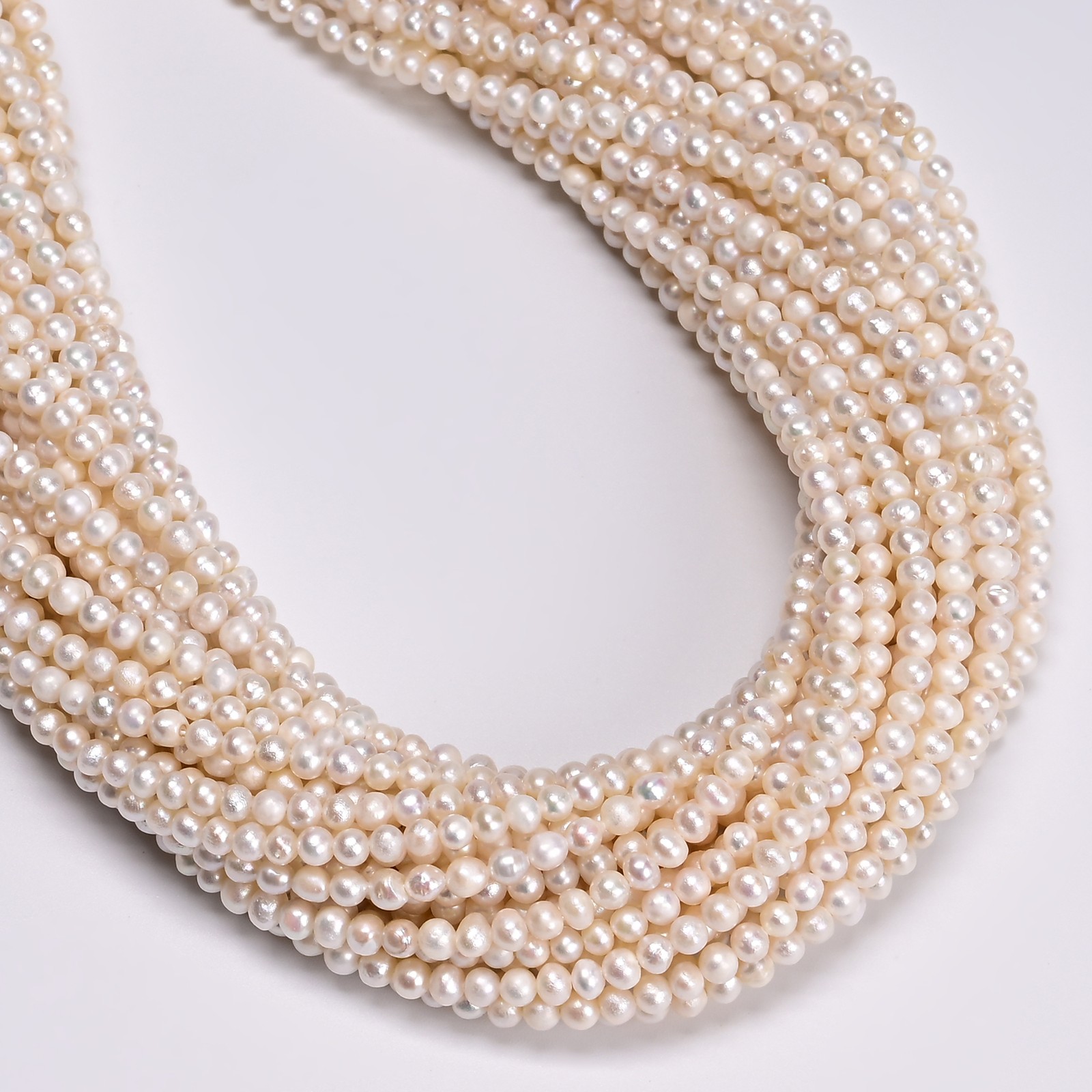 Natural White Fresh Water Pearl Off Round Shape Beads Size 3-4mm 15.5" Strand