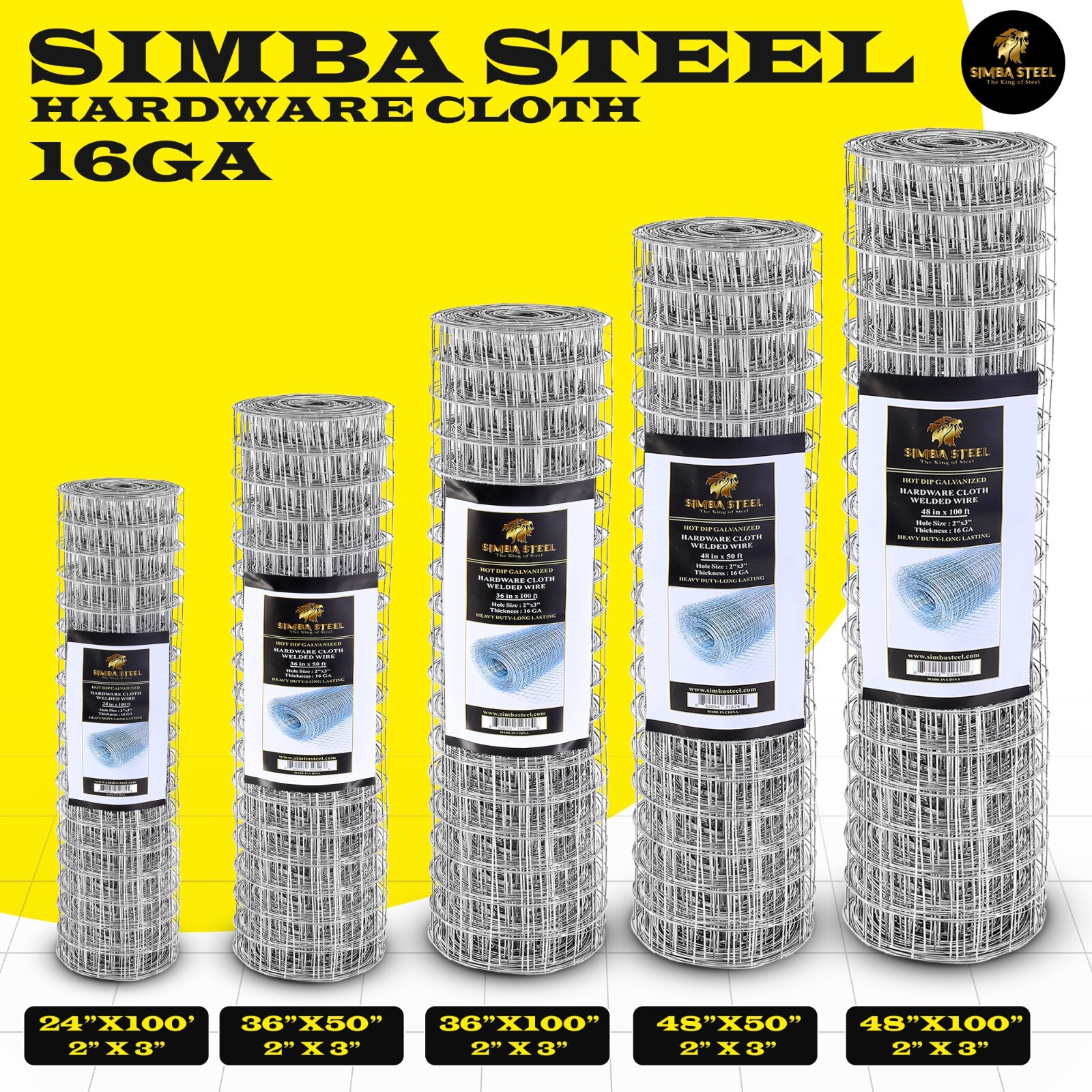 Galvanized Welded Wire Mesh, Hardware Cloth, Size 12"-72" 50/100FT SIMBA STEEL