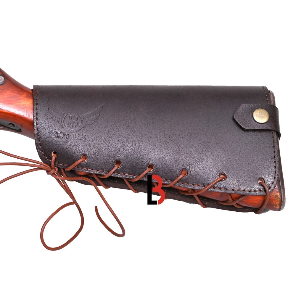 Brown Cowhide Leather Cartridge Holder Buttstock.12 GA Ammo Pouch for Shot Gun